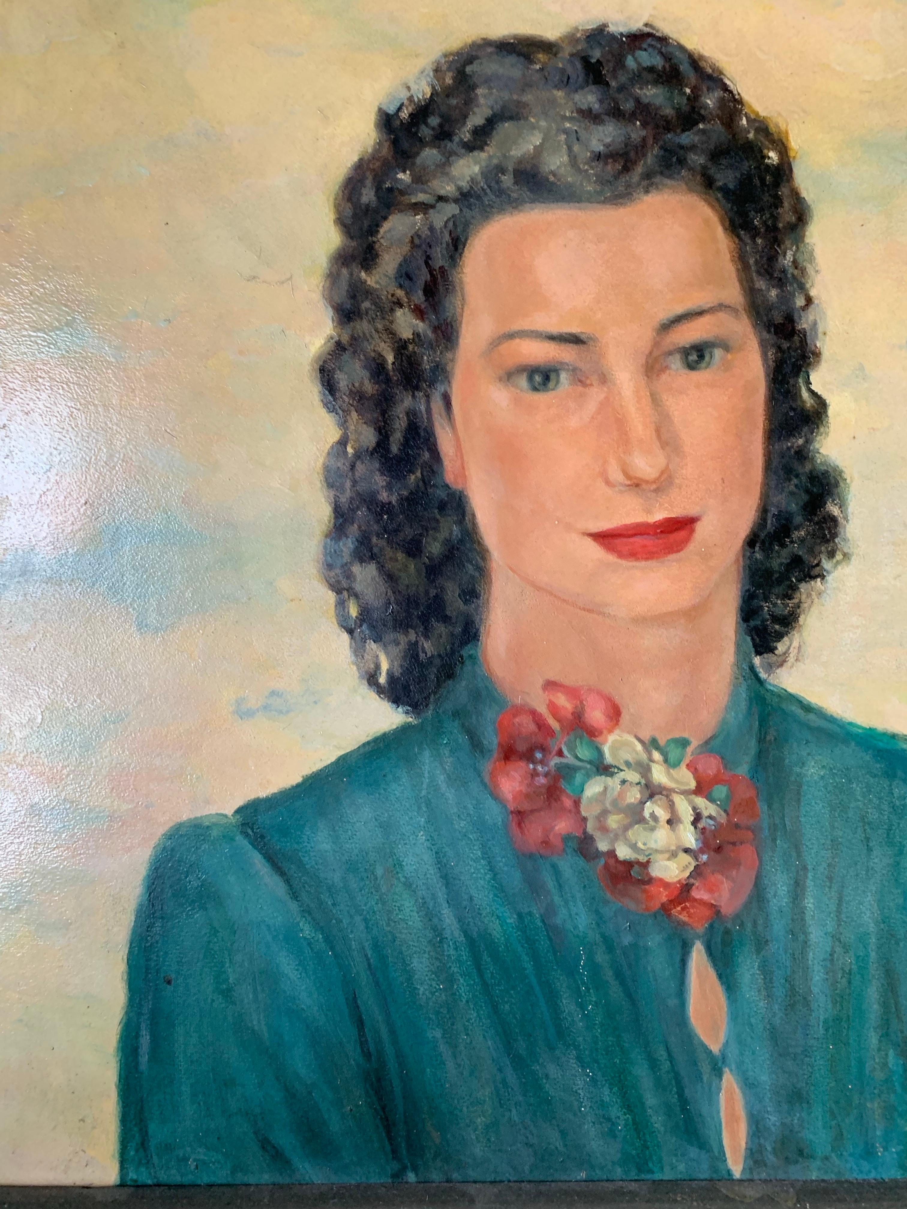 Portrait of a Woman, 1940s-50s. Signed Vera d’Angara, Italian-Russian actress - Art Deco Painting by Unknown