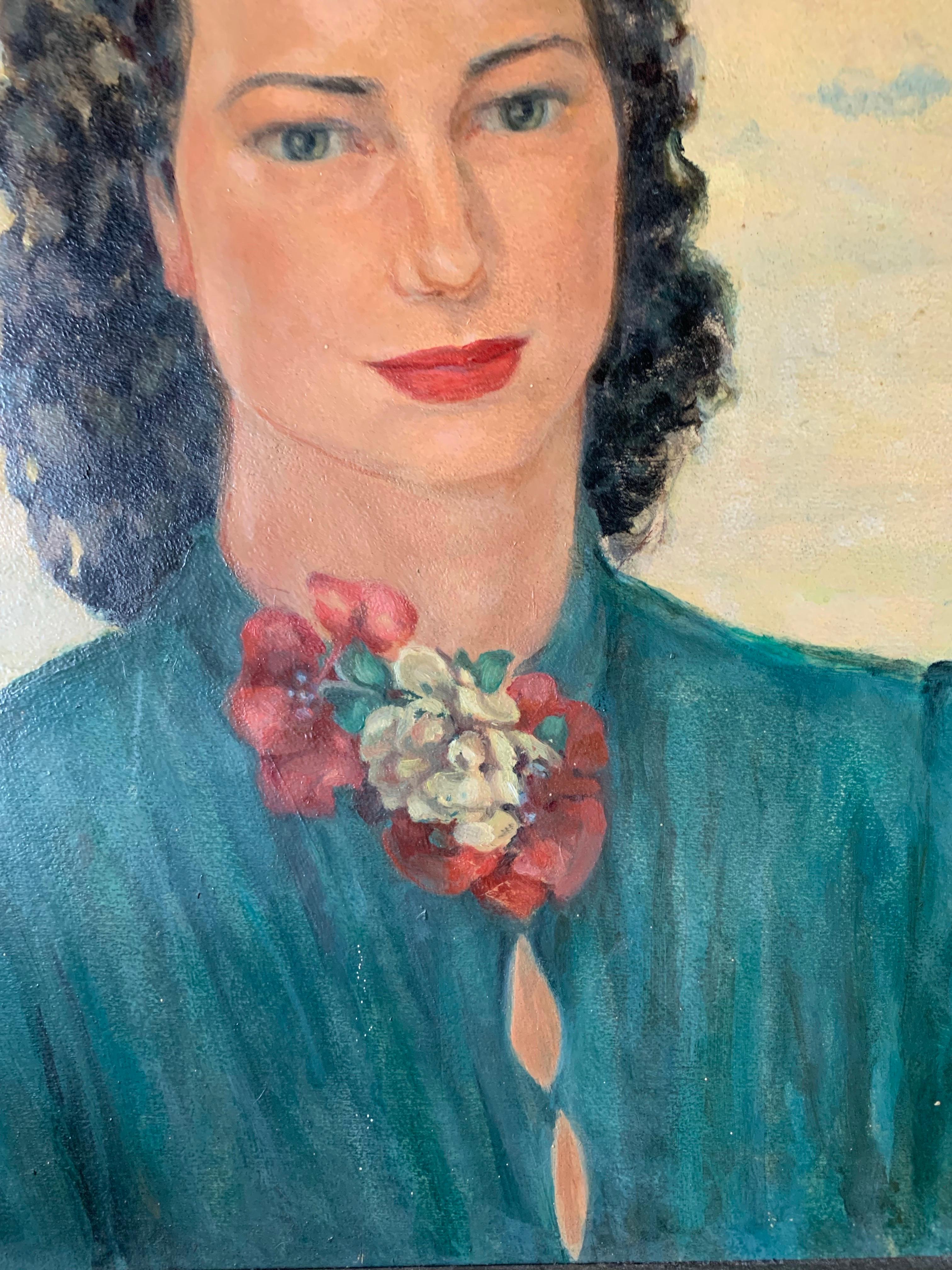 Portrait of a Woman, 1940s-50s. Signed Vera d’Angara, Italian-Russian actress - Brown Portrait Painting by Unknown