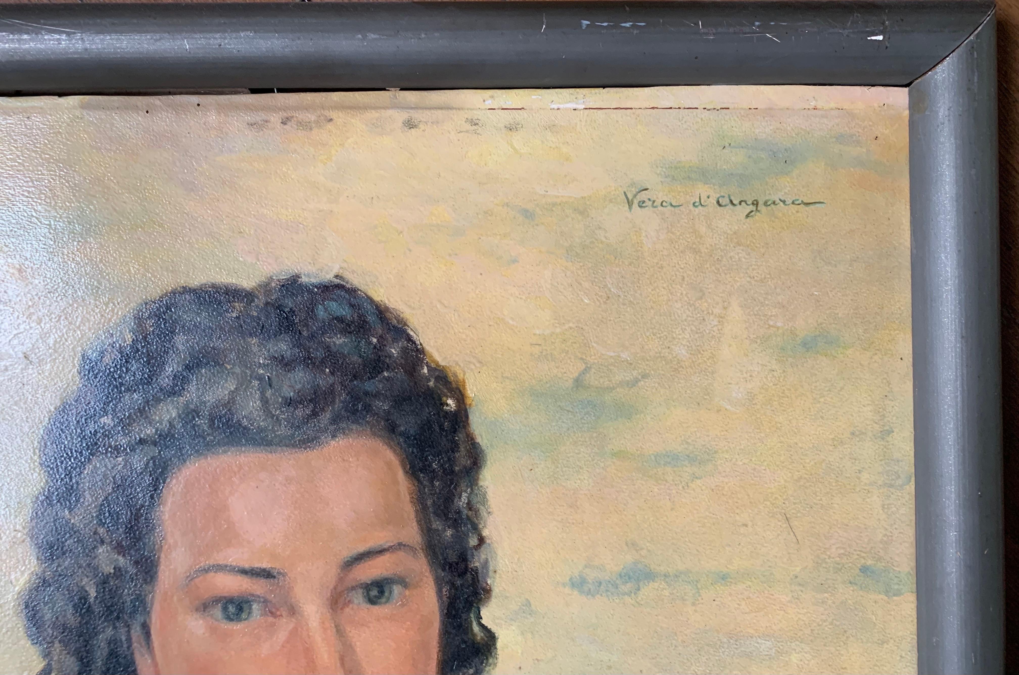 Portrait of a Woman, 1940s-50s. Signed Vera d’Angara, Italian-Russian actress For Sale 1