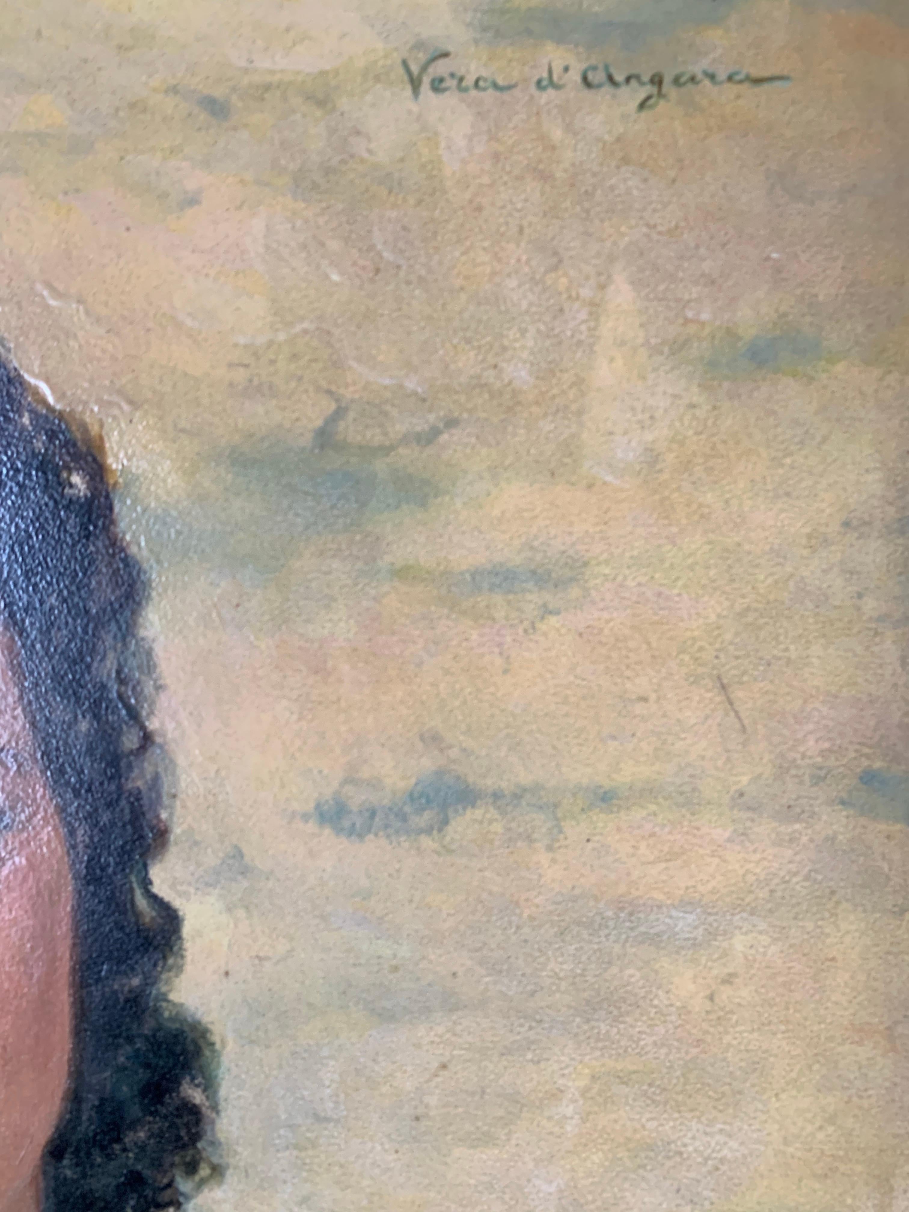 Portrait of a Woman, 1940s-50s. Signed Vera d’Angara, Italian-Russian actress For Sale 2