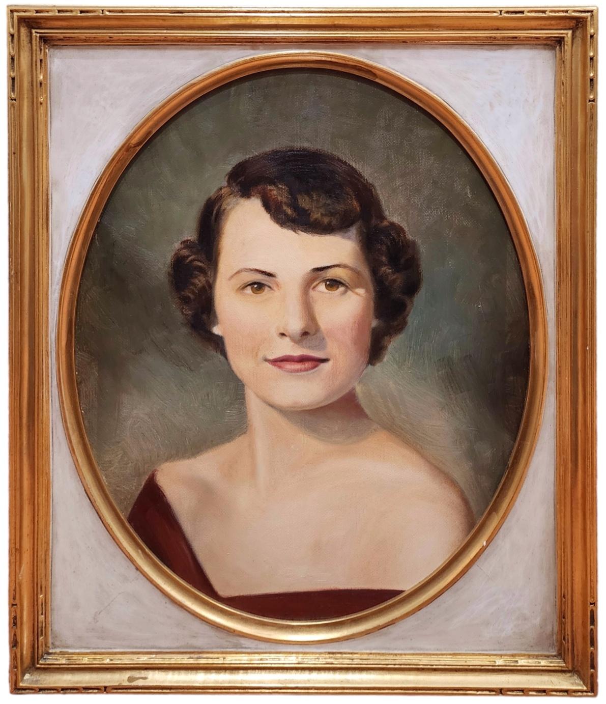 Unknown Portrait Painting – Porträt einer Frau, 1940er Jahre, glänzendes Mädchen