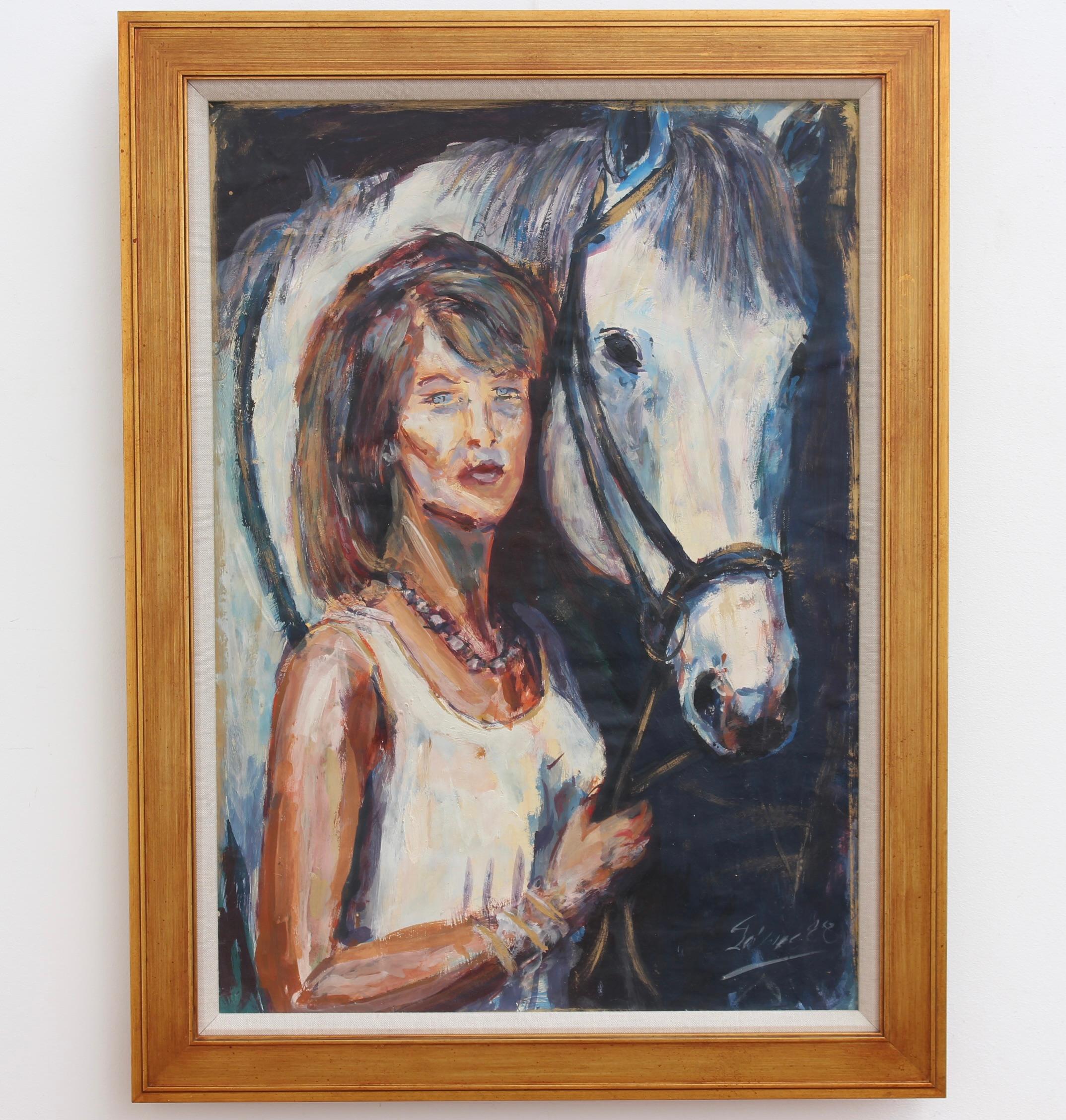 Porträt einer Frau und ihres Pferdes – Painting von Unknown
