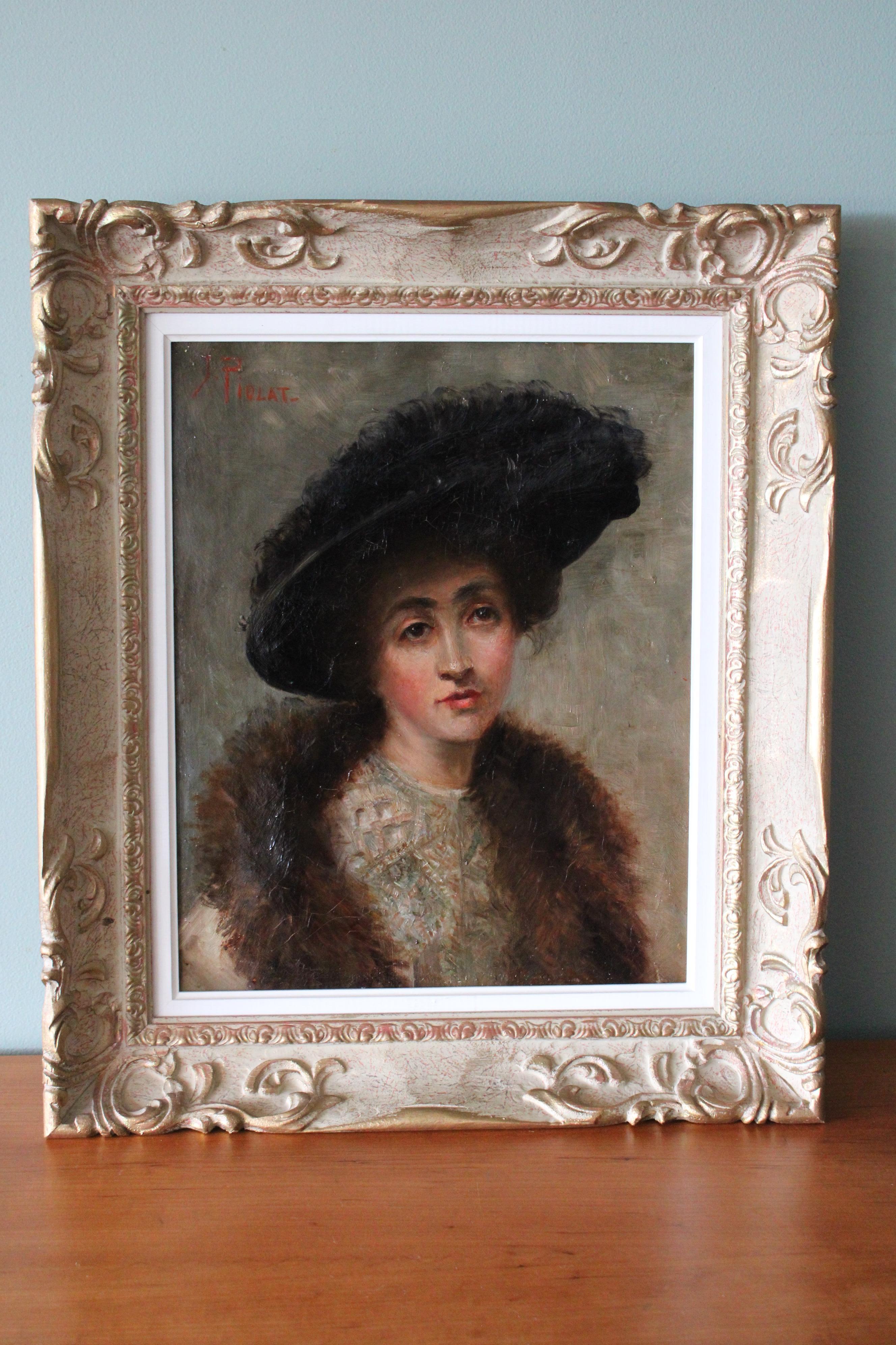 Ritratto di donna, Antique French oil painting, Ritratto femminile - Painting di Unknown