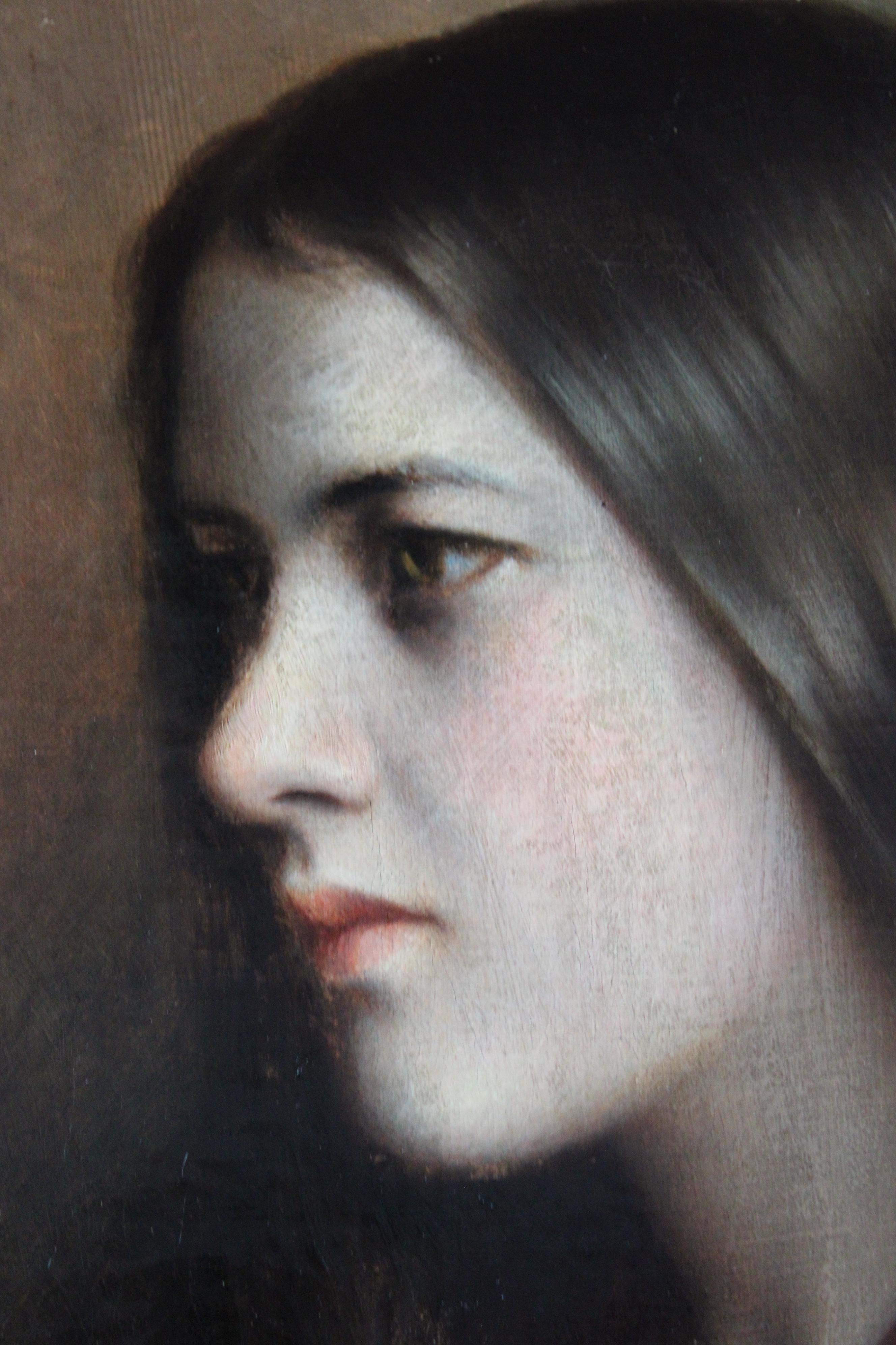Ritratto di donna, antico ritratto a olio femminile di lato - Painting Scuola francese di Unknown