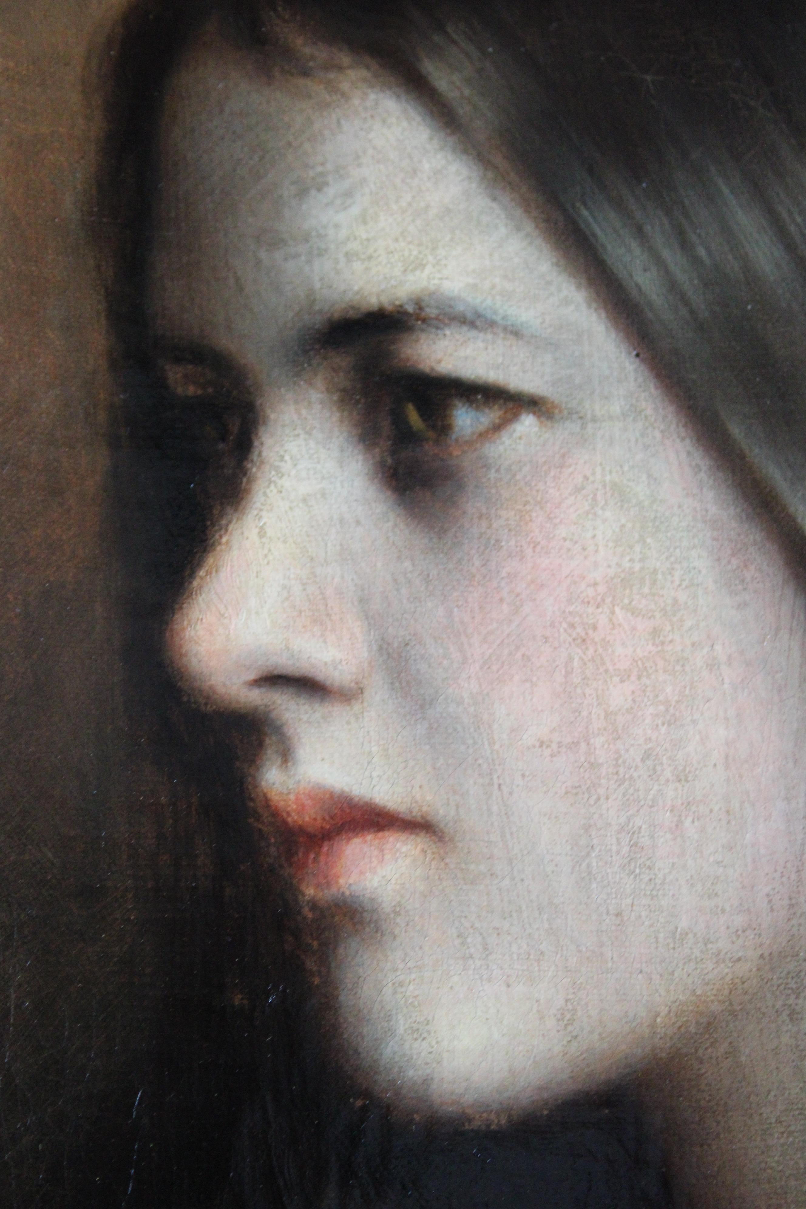Ritratto di donna, antico ritratto a olio femminile di lato 1