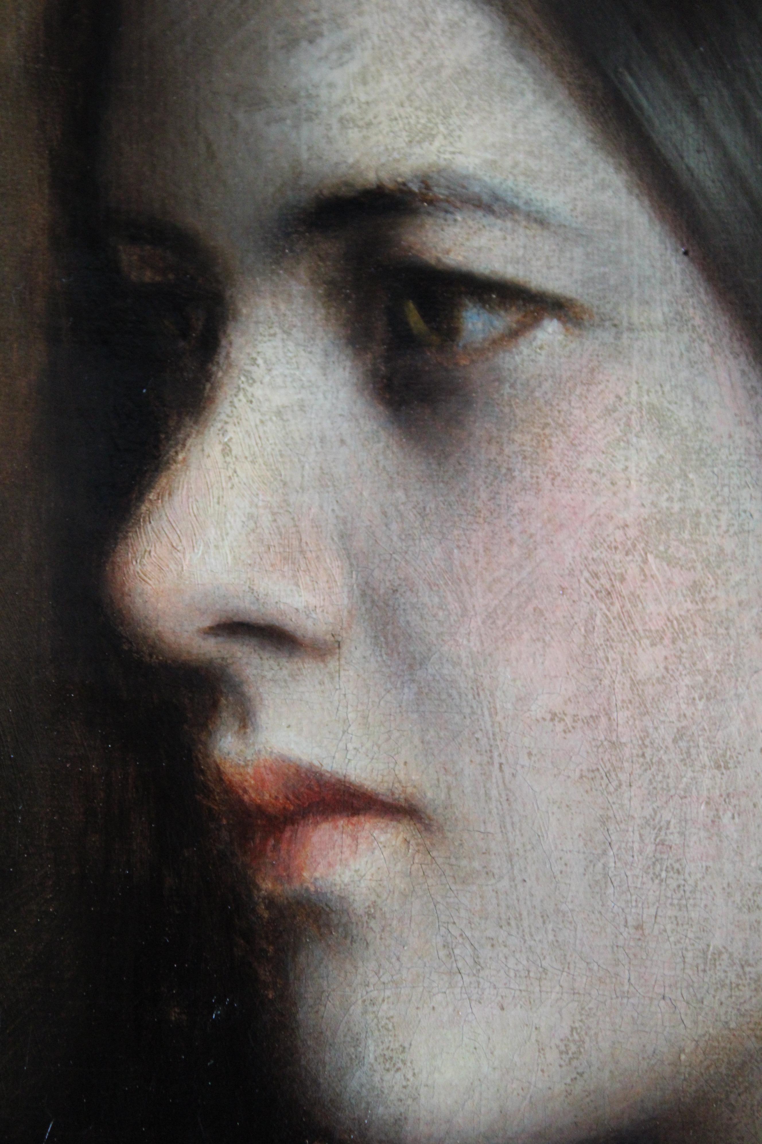 Ritratto di donna, antico ritratto a olio femminile di lato 2