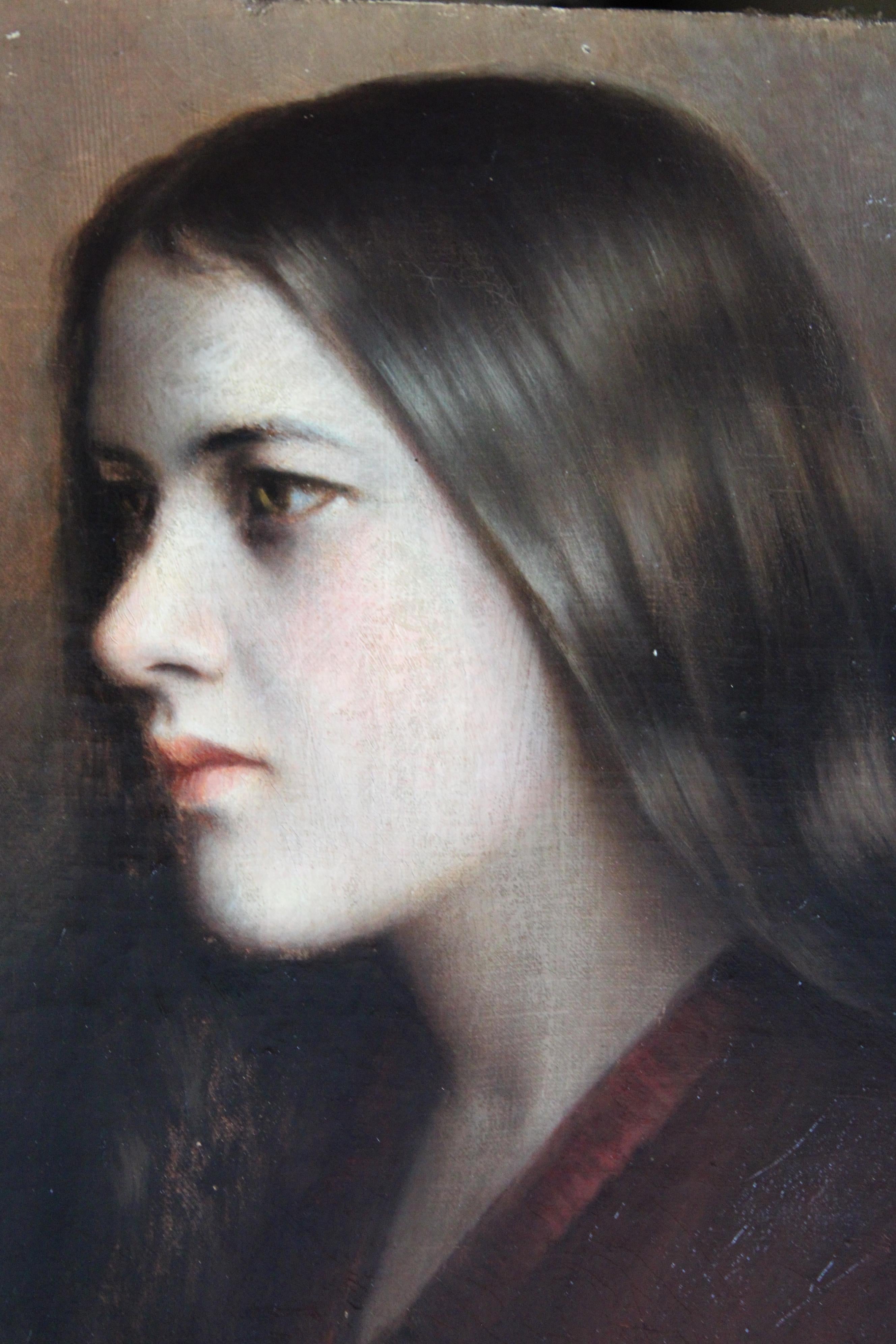 Ritratto di donna, antico ritratto a olio femminile di lato 3