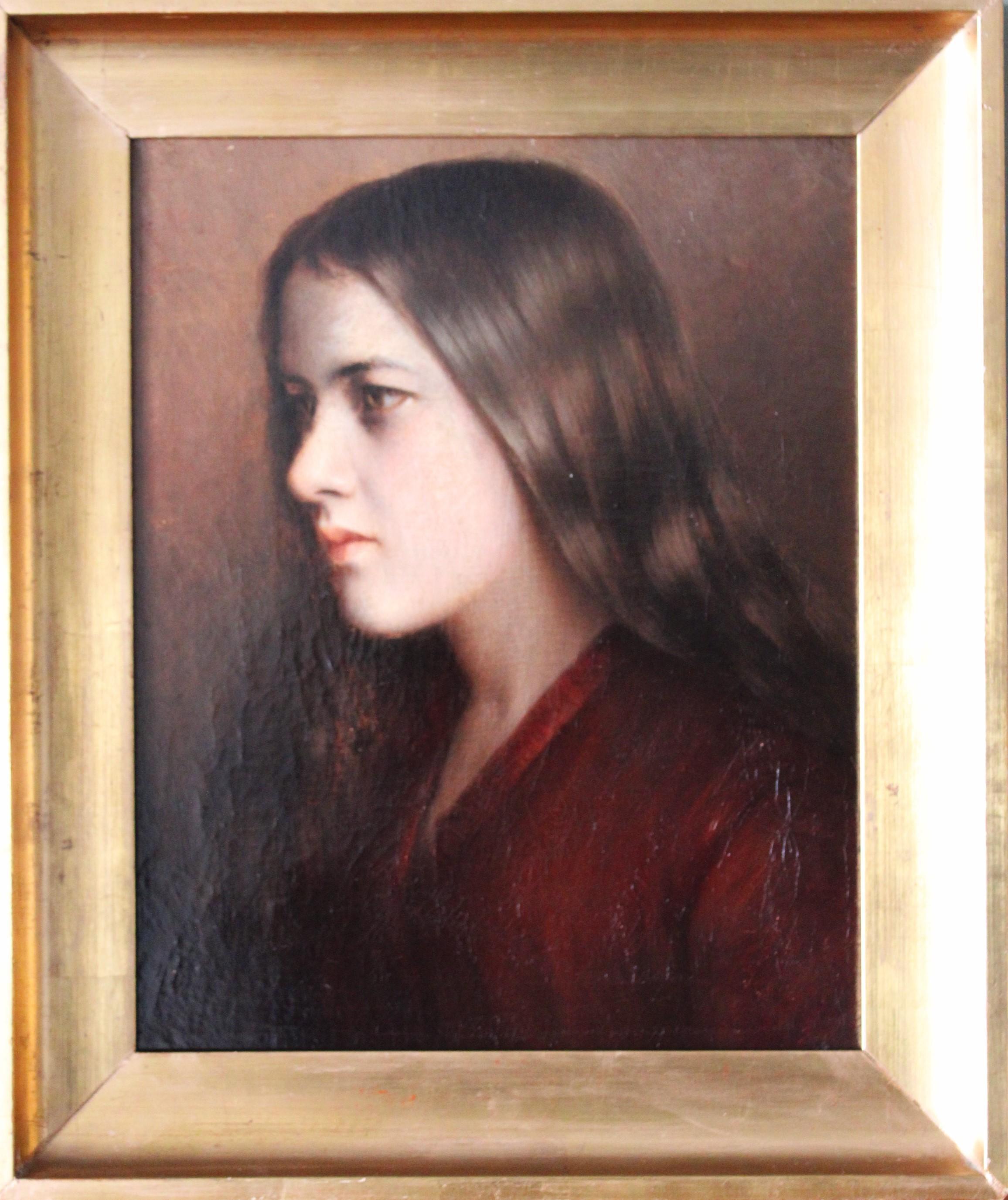 Portrait Painting di Unknown - Ritratto di donna, antico ritratto a olio femminile di lato