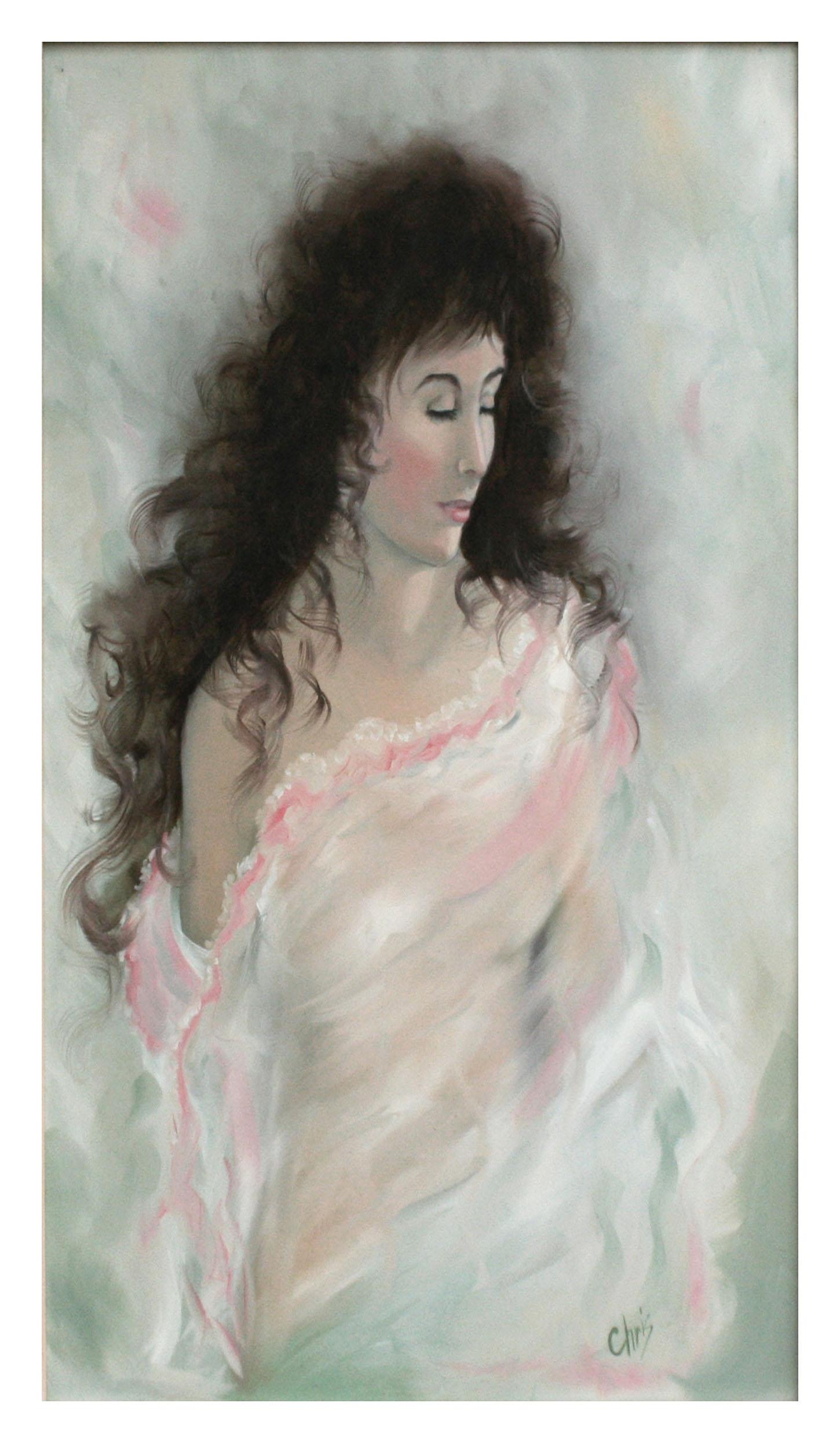 Porträt einer Frau (Cher), vertikales weibliches Figuratives Porträt, 1990er Jahre  – Painting von Unknown