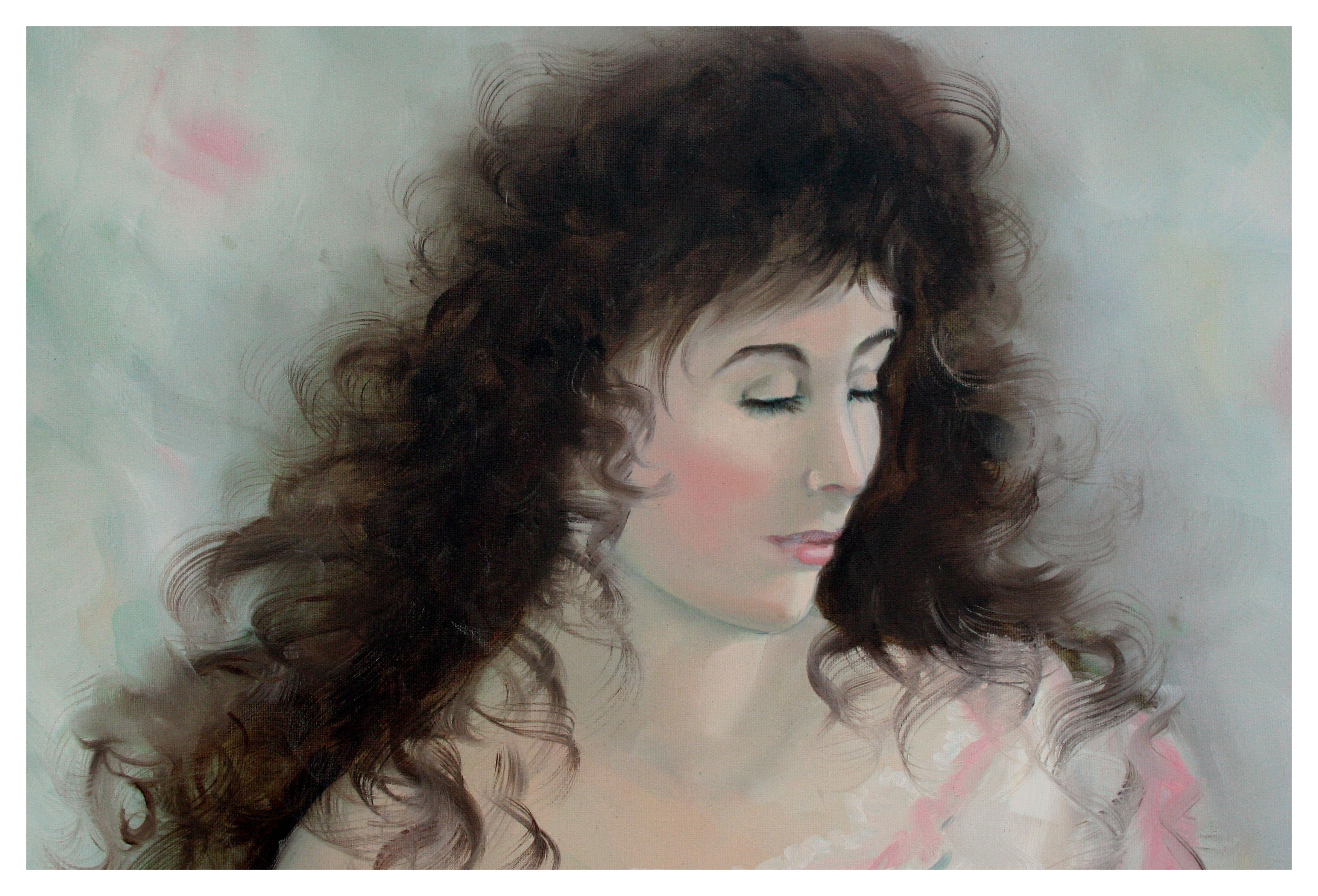 Portrait d'une femme (Cher), Figurative féminine verticale des années 1990  - Impressionnisme américain Painting par Unknown