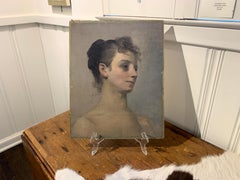 Portrait of a Woman II, Medium Size Vertical Figurative Oil on Board Painting