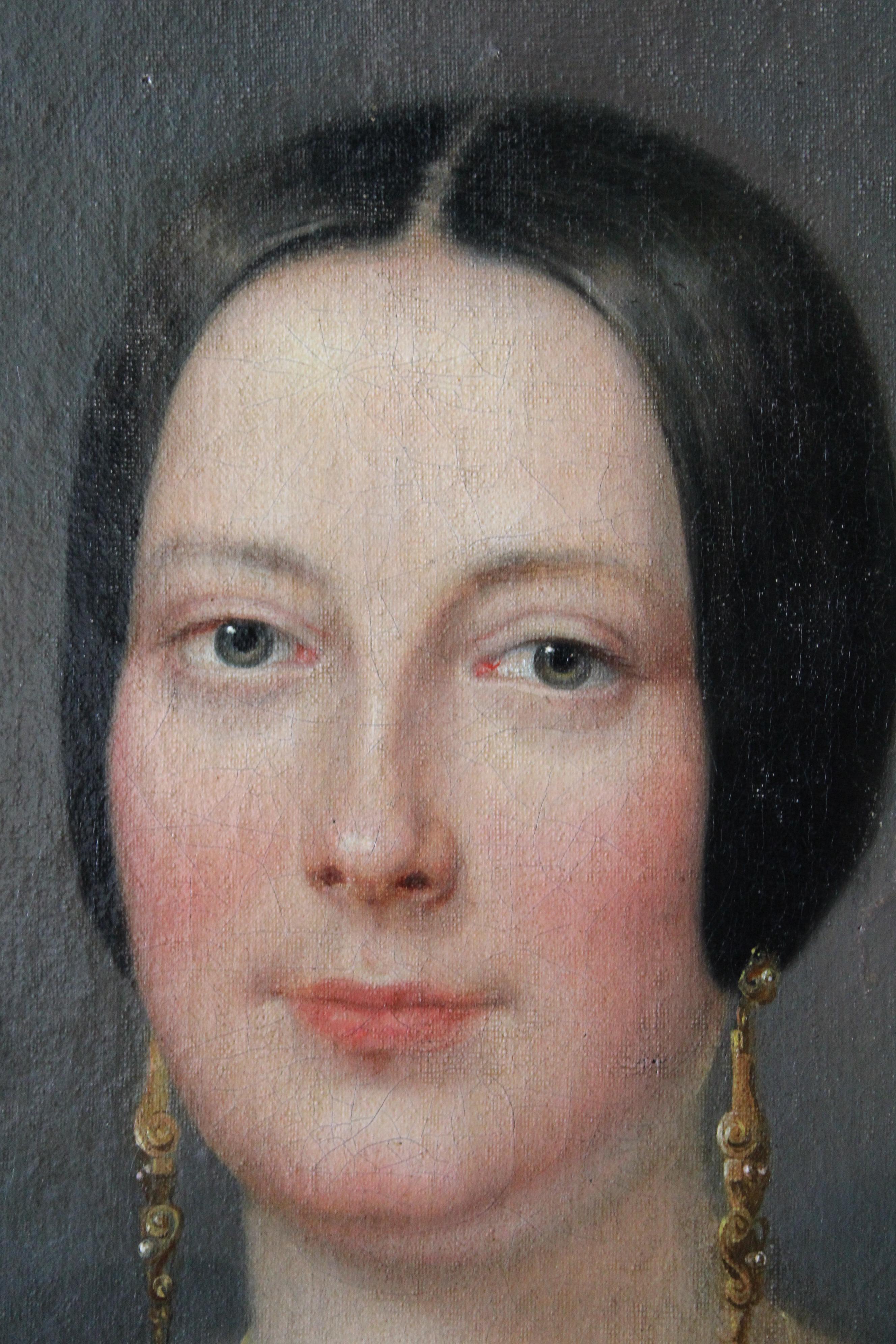 Ritratto di donna in abito nero 1848, Antique French 19th Century Portrait 7