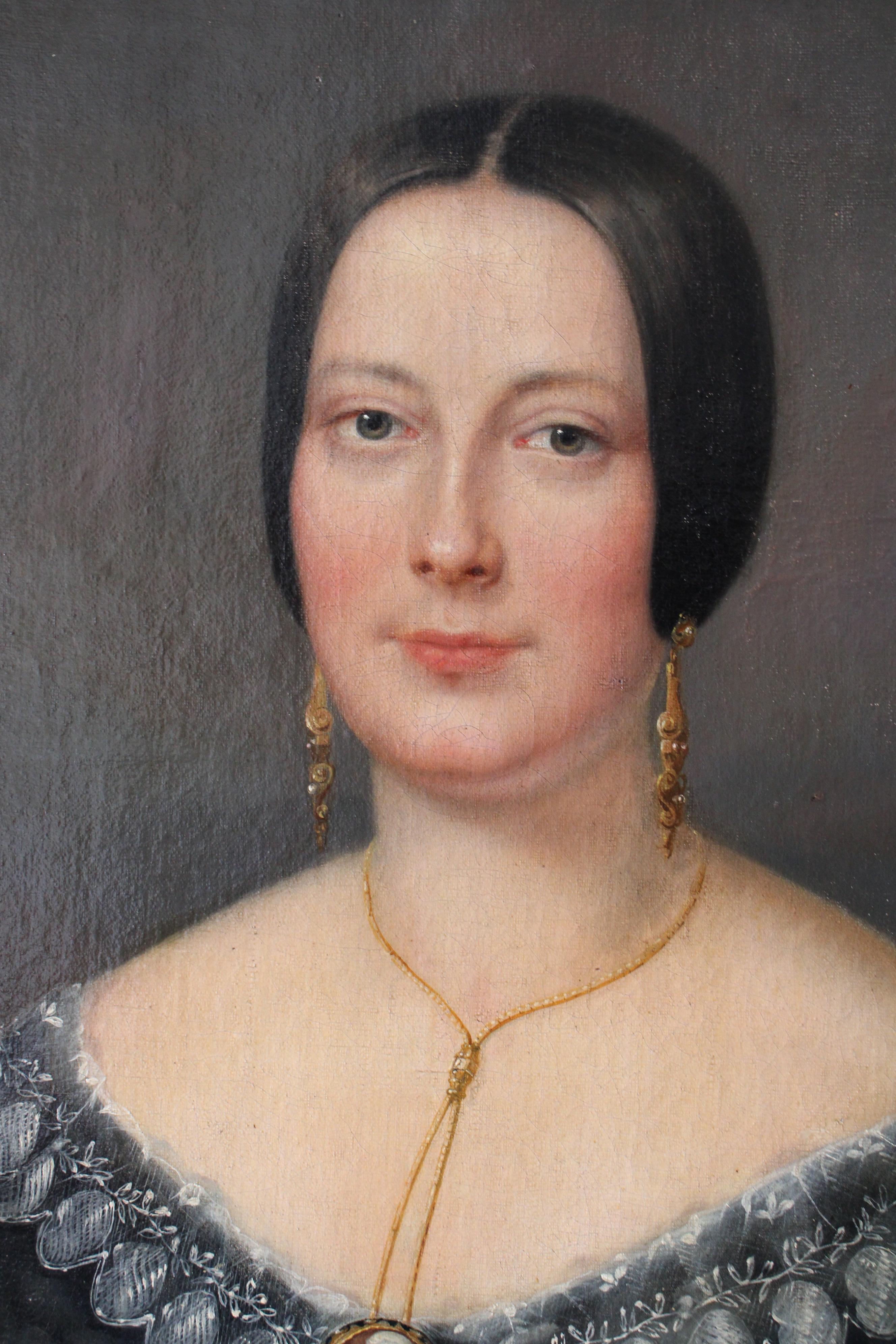 Ritratto antico di donna, scuola francese del 1848. Firmato in basso a sinistra. Si tratta di un ritratto antico molto attraente di Marie Anne Angelique de Beauvais-Turmine (nata nel 1807) dipinto da Kubler (1804-1846).  Questo bellissimo ritratto