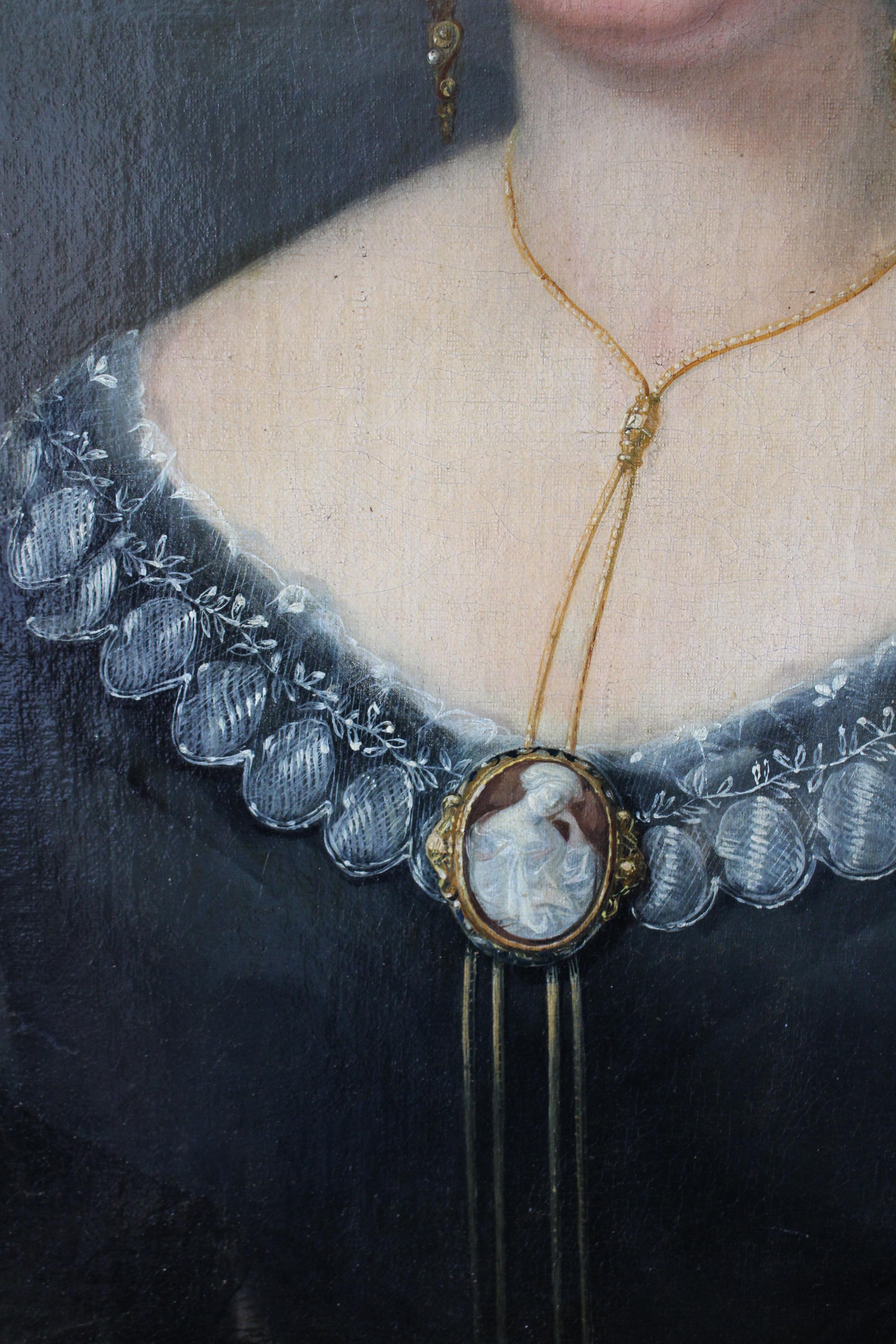 Ritratto di donna in abito nero 1848, Antique French 19th Century Portrait 2
