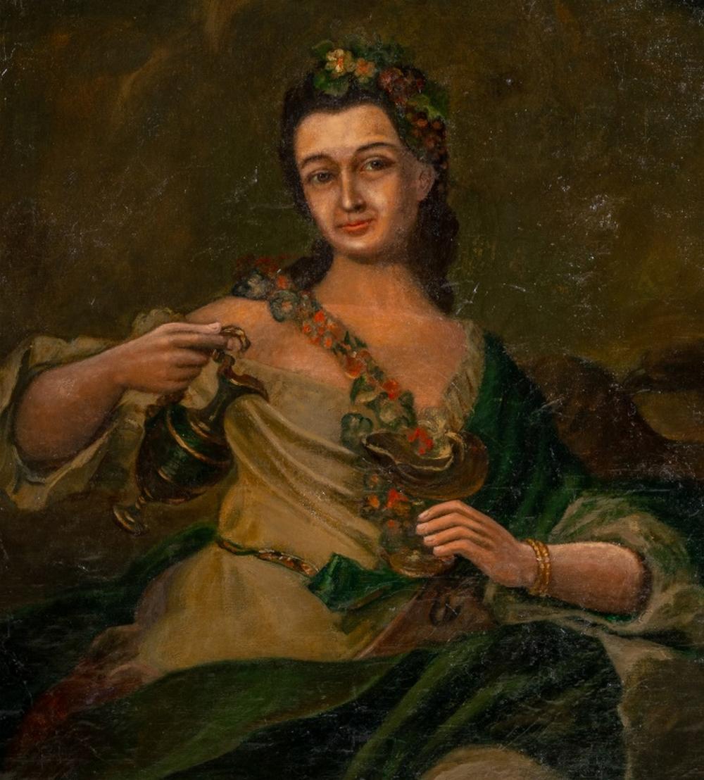 Portrait of a Woman in Green Dress, Oil on Canvas, 19th Century - Painting by Unknown