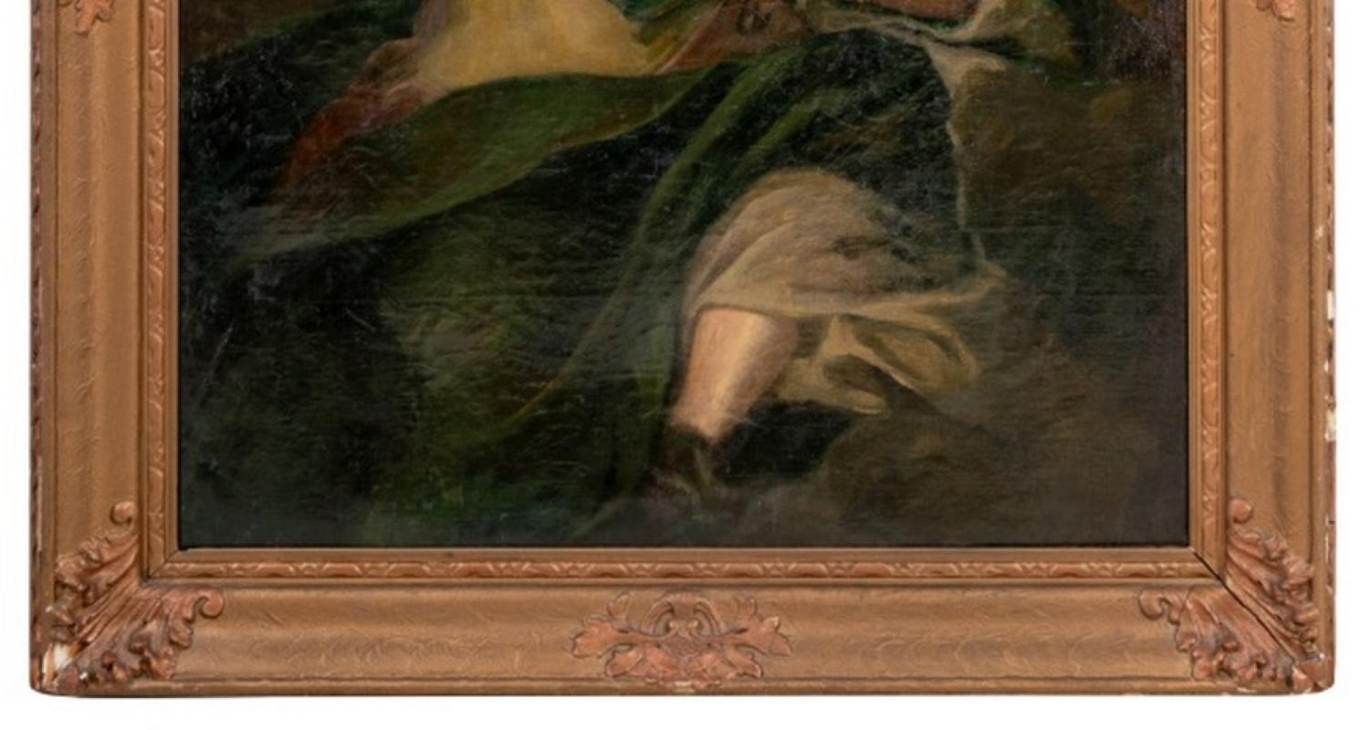 Portrait of a Woman in Green Dress, Oil on Canvas, 19th Century For Sale 1
