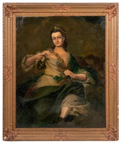 Portrait of a Woman in Green Dress, Oil on Canvas, 19th Century