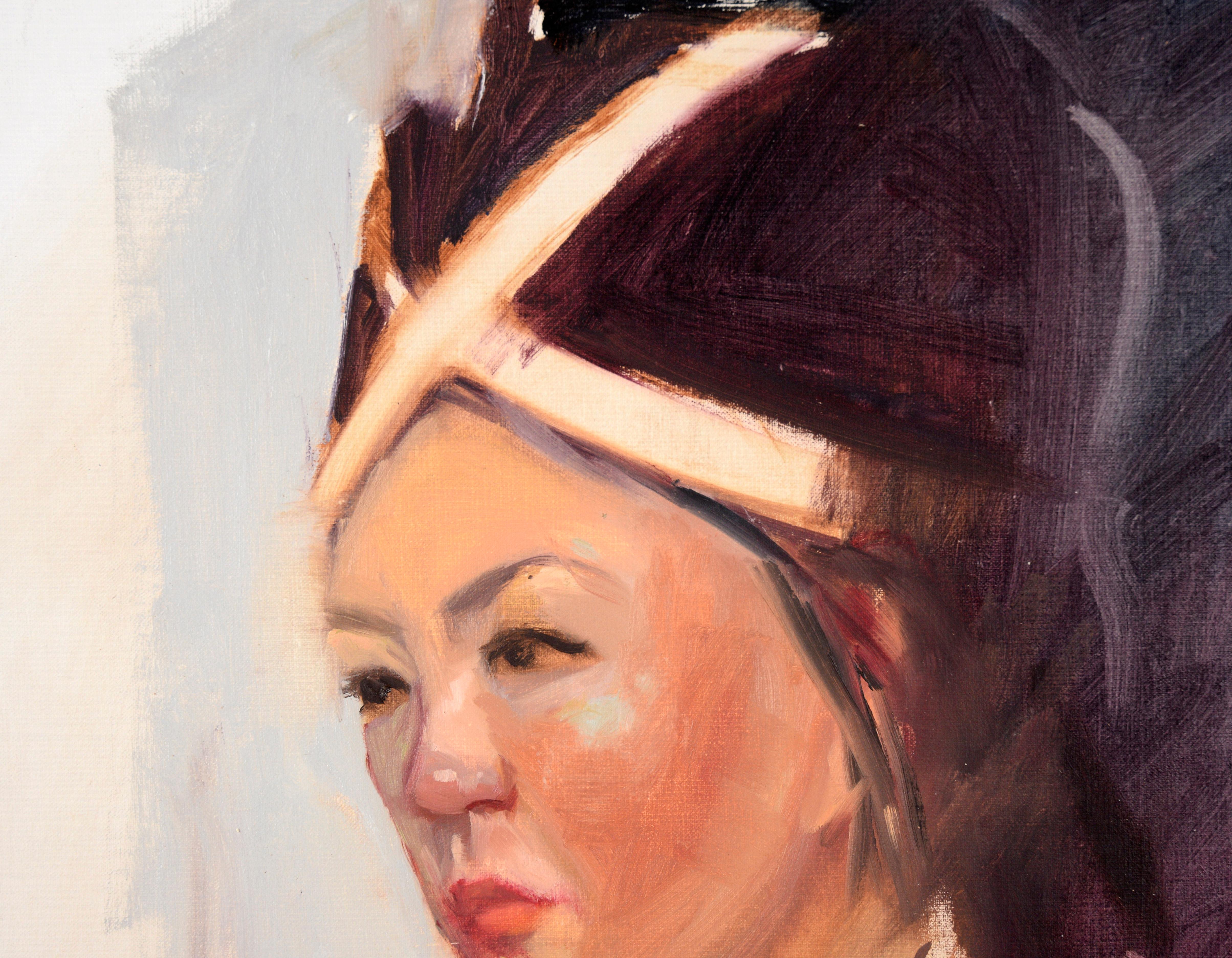 Portrait of a Woman in Traditional Vietnamese Clothing in Oil on Canvas - Painting by Unknown