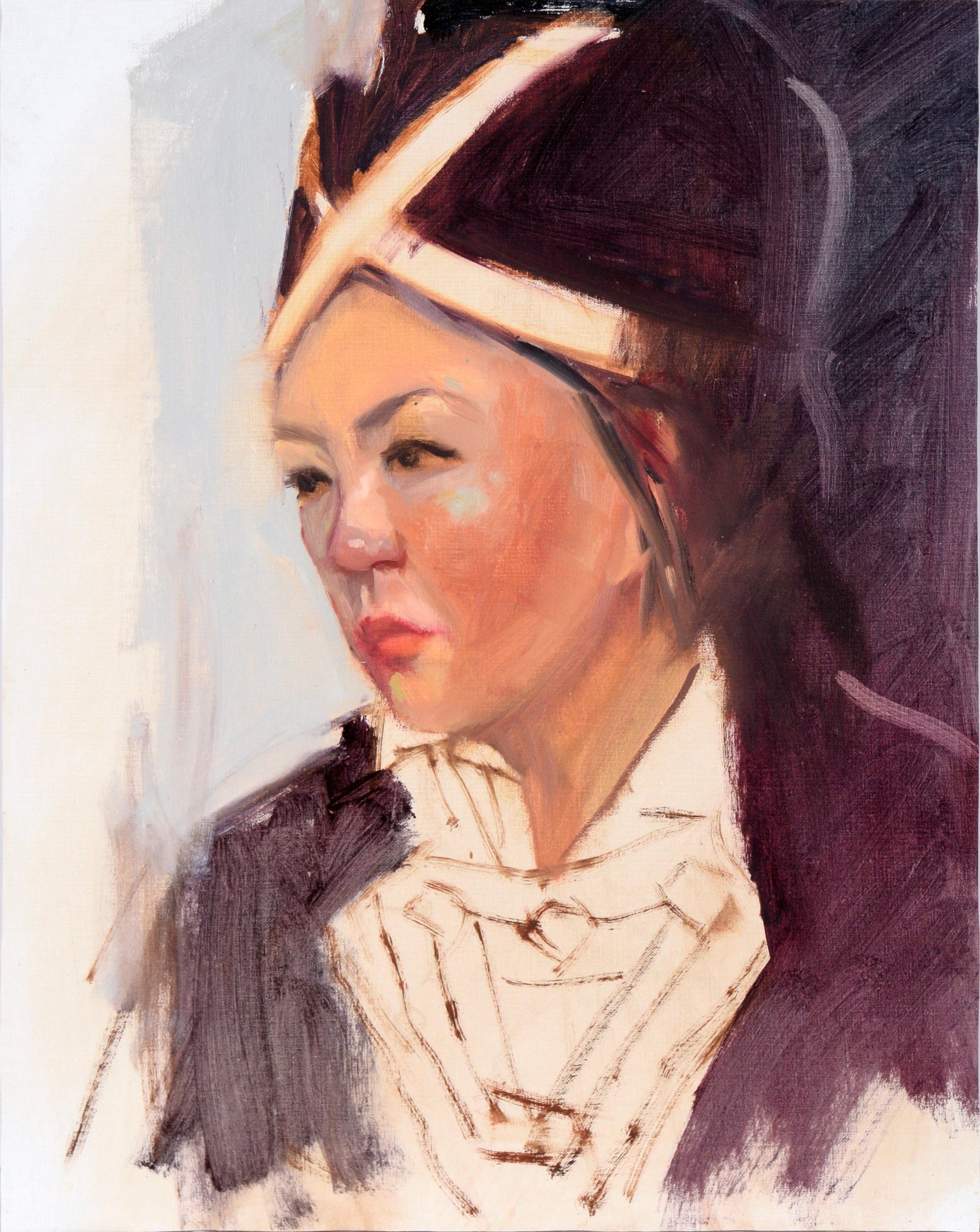 Unknown Figurative Painting - Portrait of a Woman in Traditional Vietnamese Clothing in Oil on Canvas