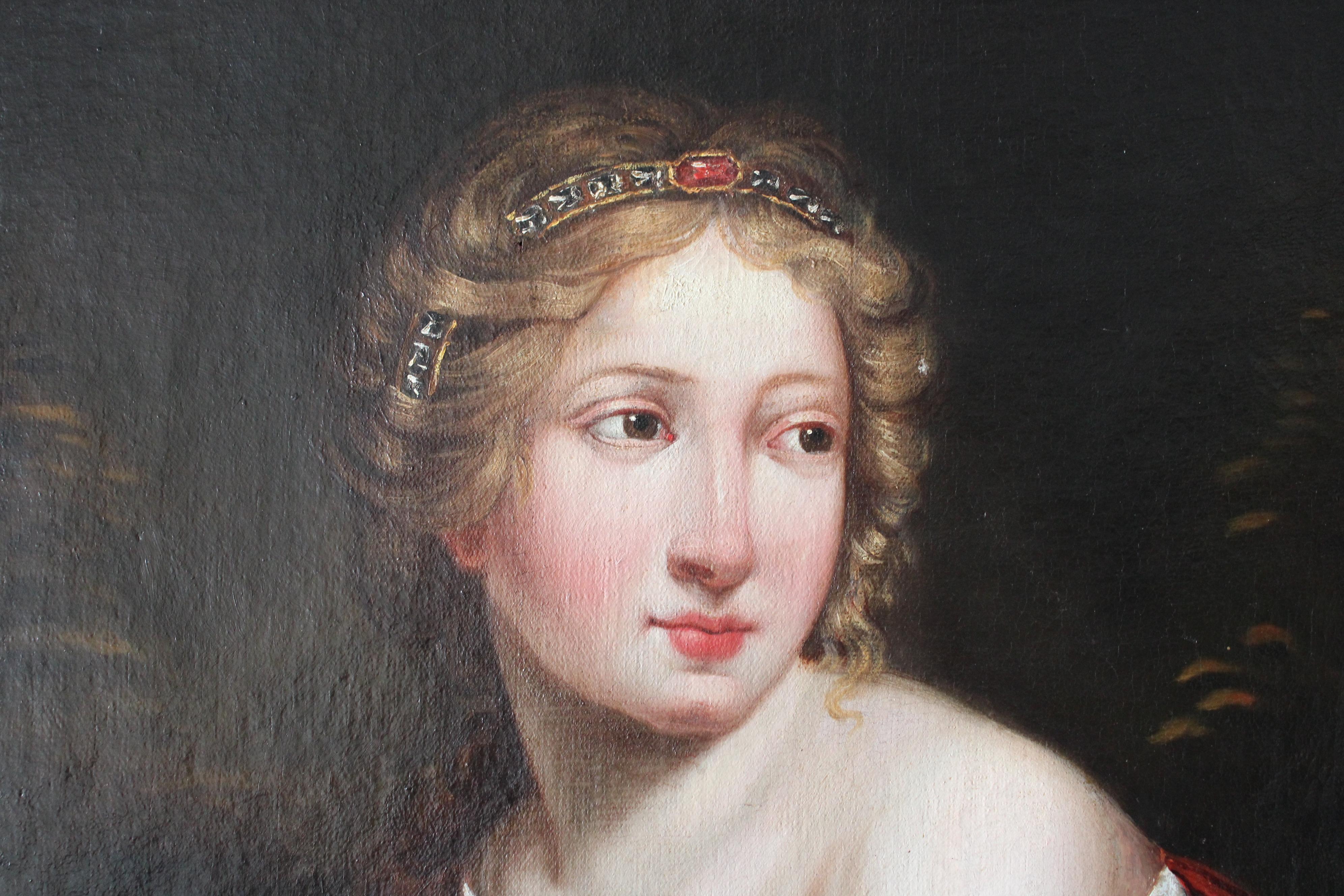 Ritratto di donna, stile Luigi XVIII, pittura ad olio Antique French del XIX secolo - Painting di Unknown