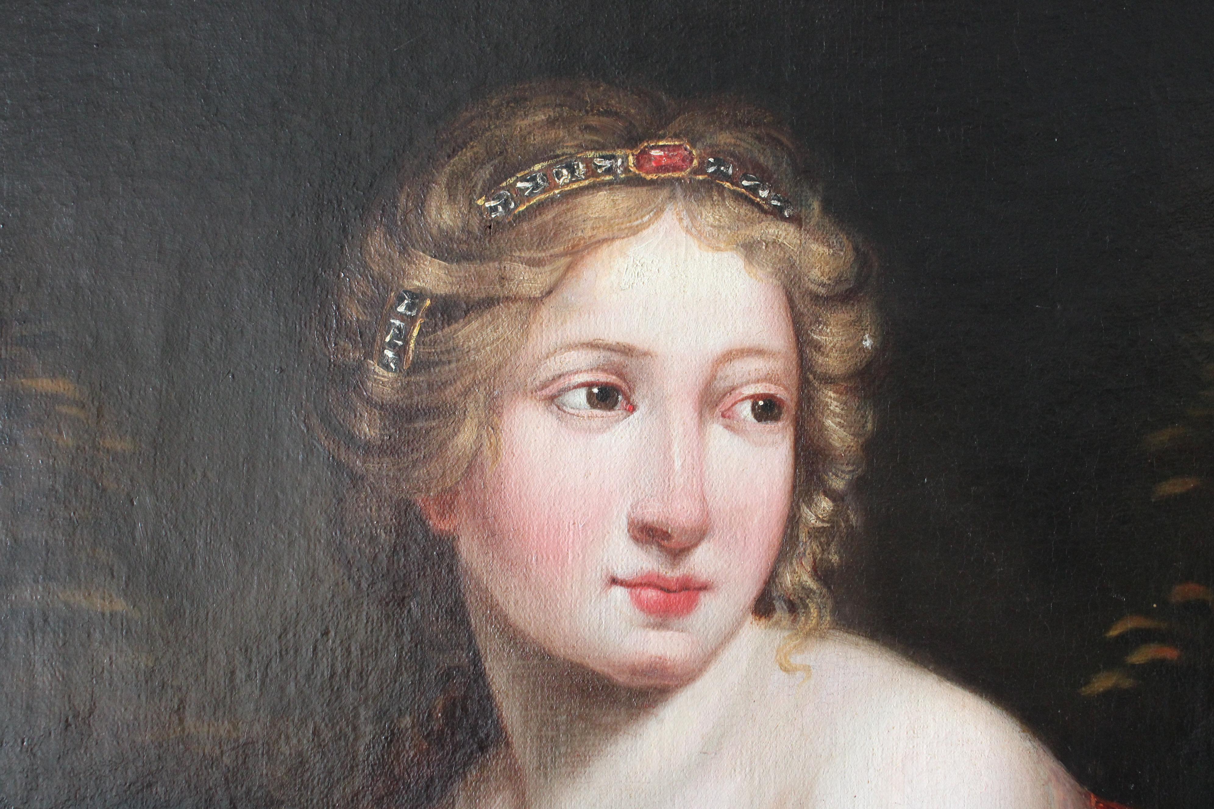 Ritratto di donna, stile Luigi XVIII, pittura ad olio Antique French del XIX secolo - Painting Scuola francese di Unknown