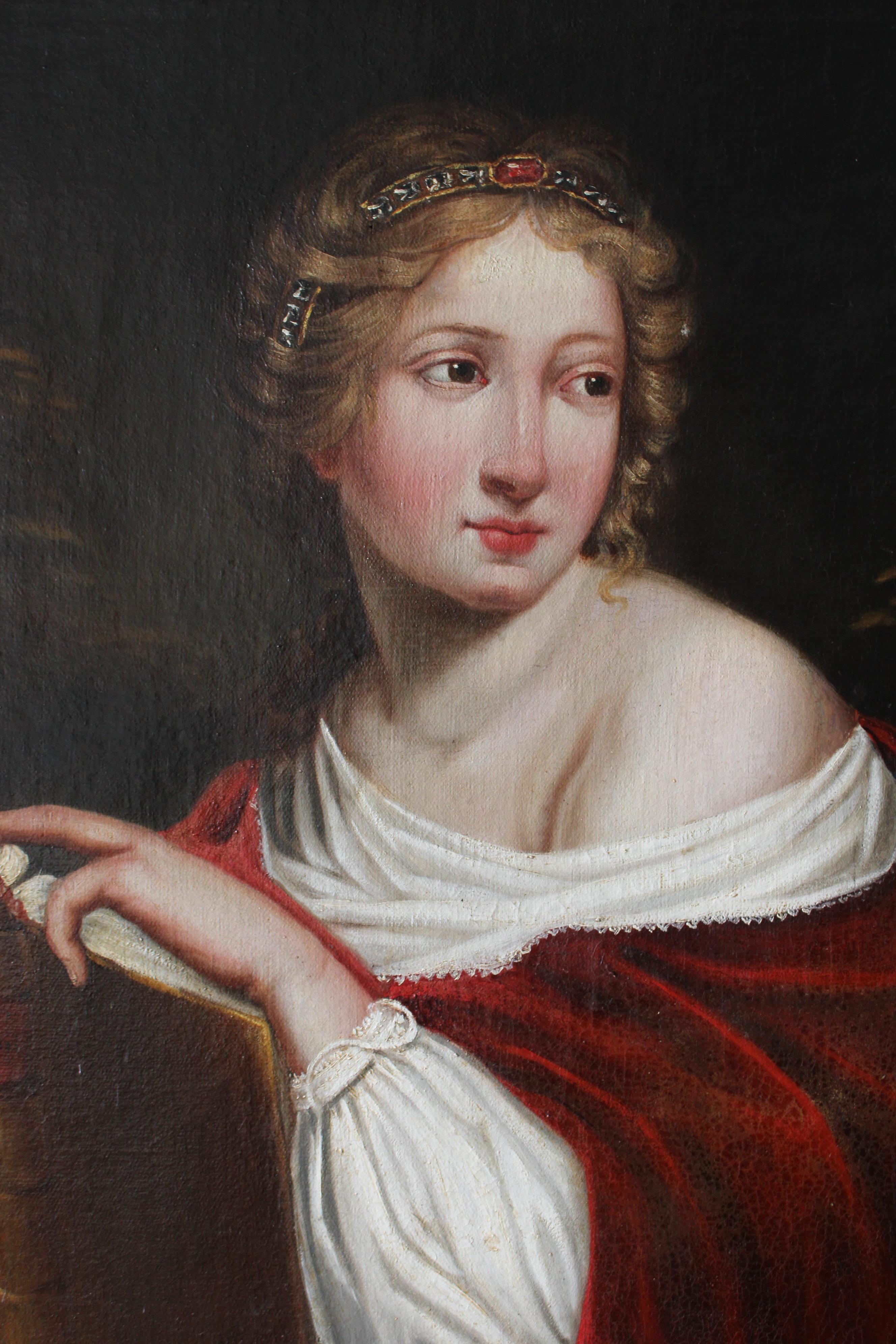 Ritratto di donna, stile Luigi XVIII, pittura ad olio Antique French del XIX secolo 1