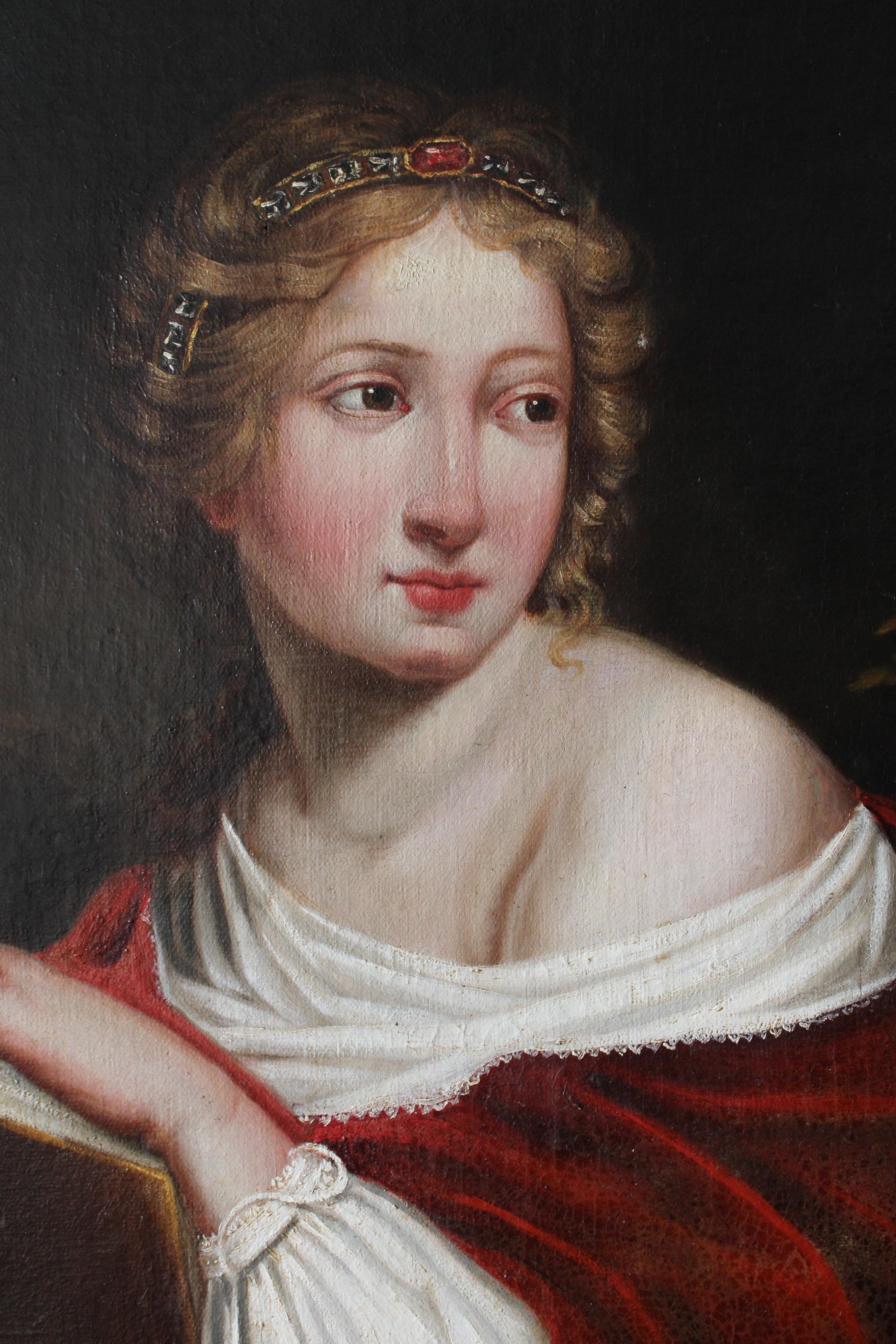 Ritratto di donna, stile Luigi XVIII, pittura ad olio Antique French del XIX secolo 4