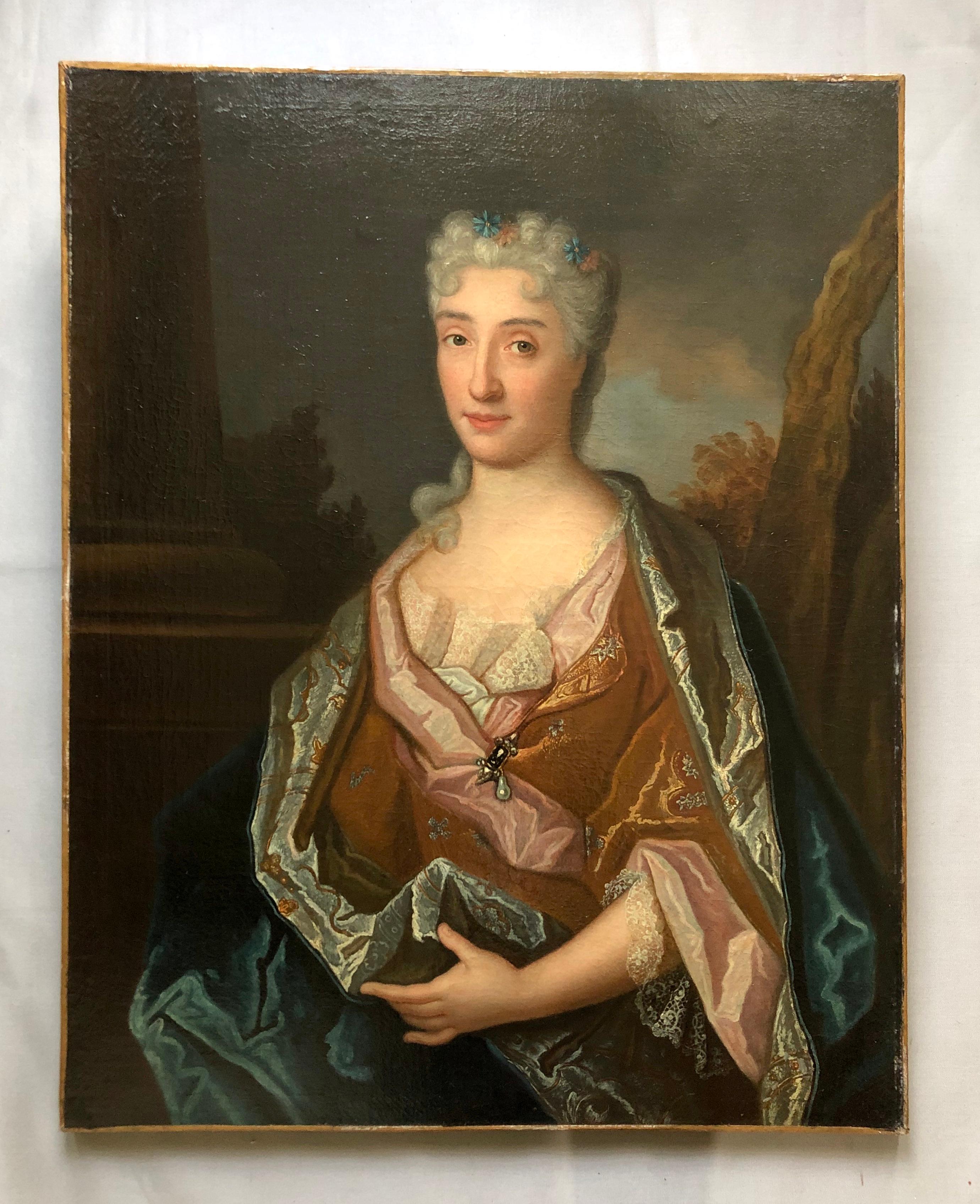 Ritratto di donna, olio su tela del XVIII secolo - Painting di Unknown