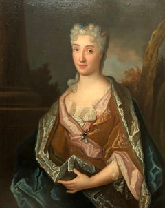 Antique Portrait Of A Woman, Oil On Canvas 18th Century