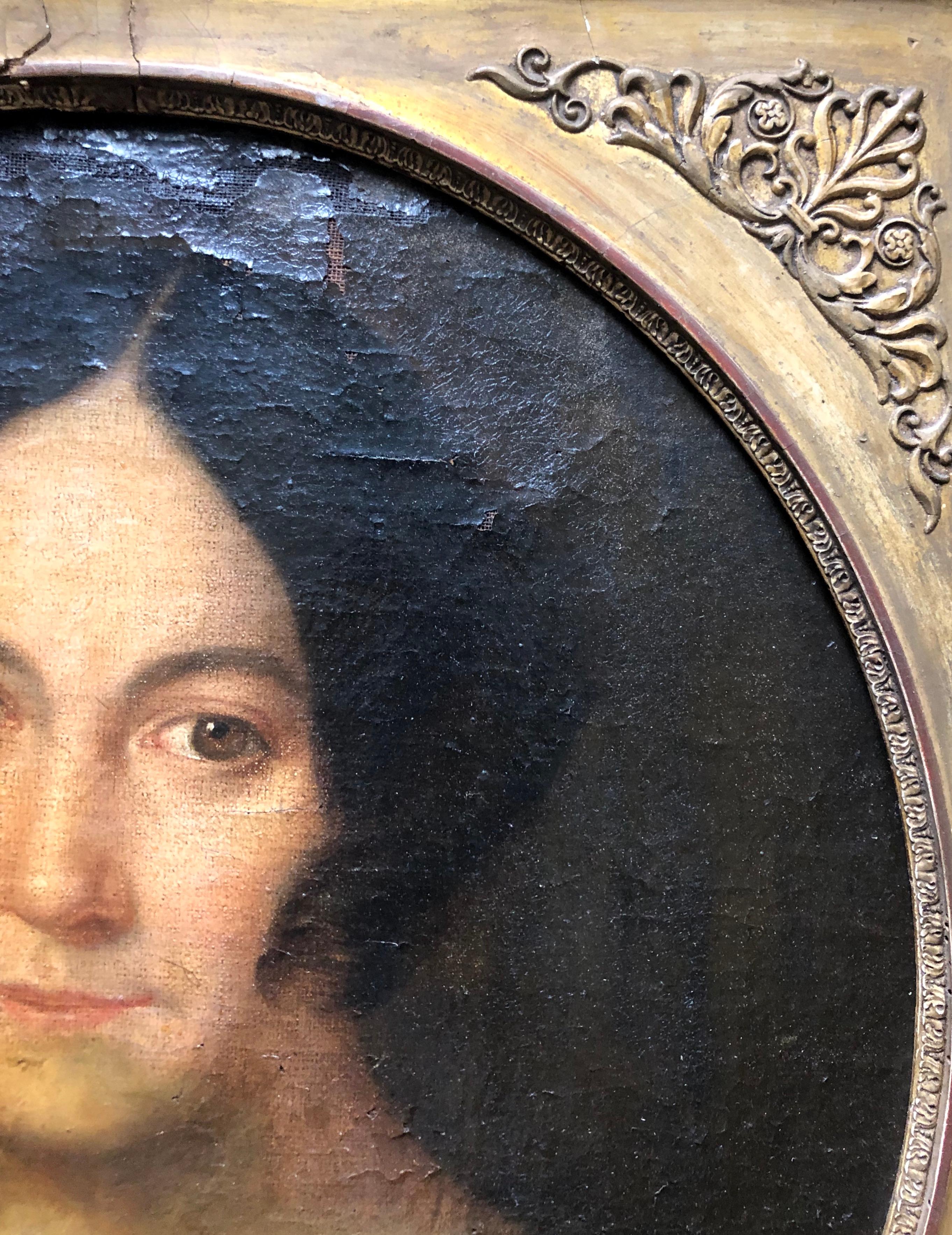 Ritratto di donna, olio su tela del XIX secolo, cornice originale 1
