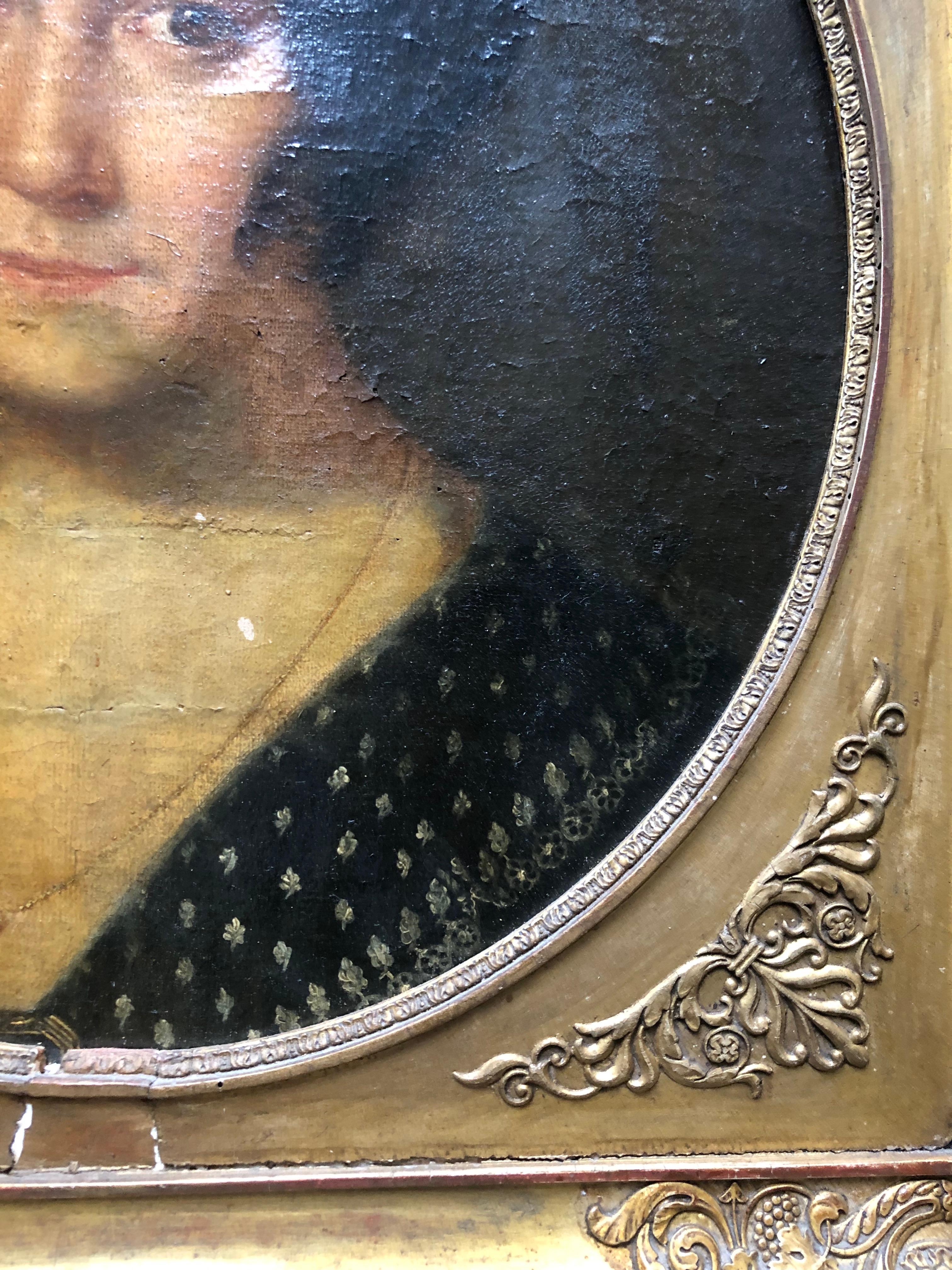 Ritratto di donna, olio su tela del XIX secolo, cornice originale 2