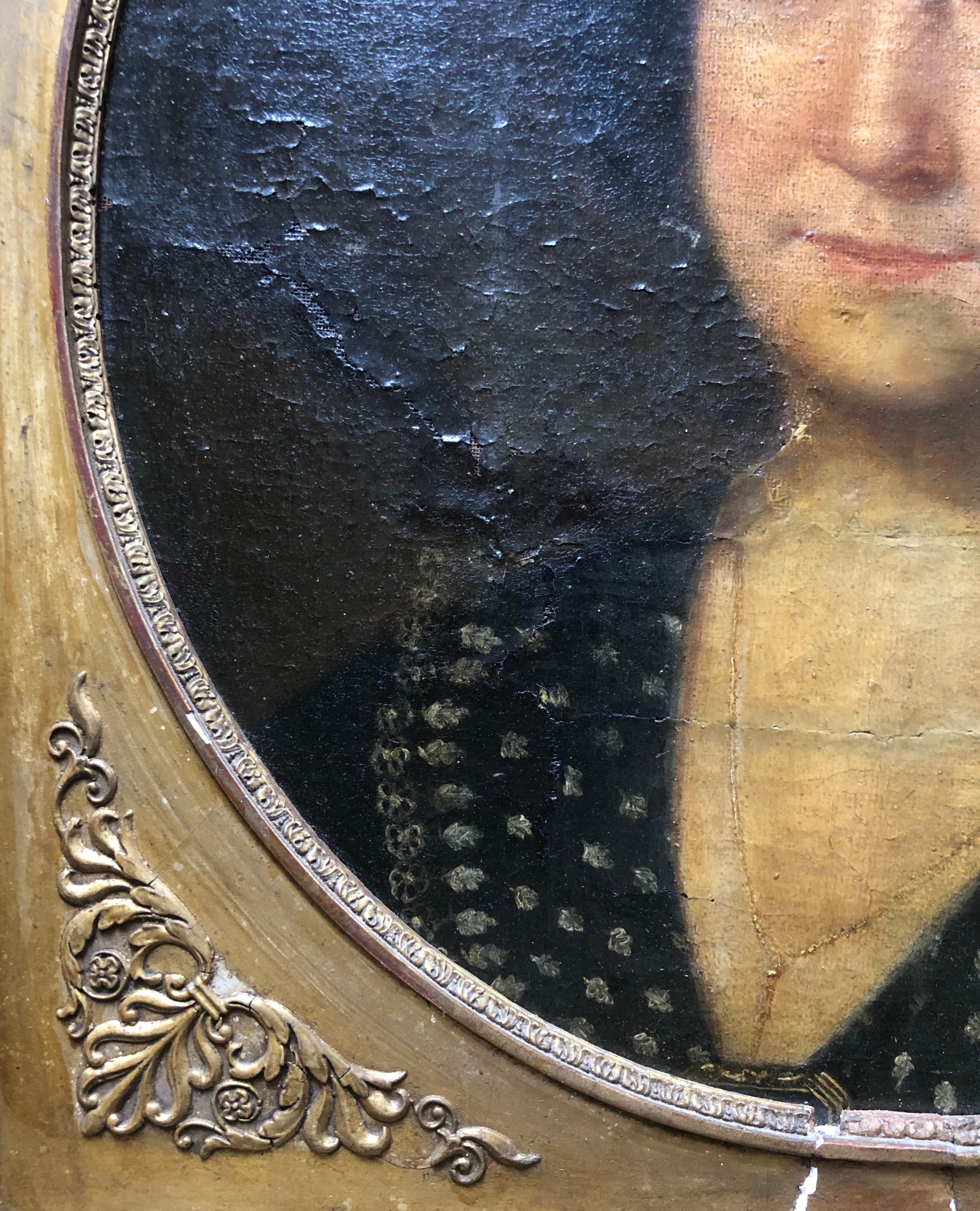 Ritratto di donna, olio su tela del XIX secolo, cornice originale 3
