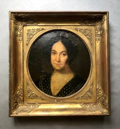 Ritratto di donna, olio su tela del XIX secolo, cornice originale