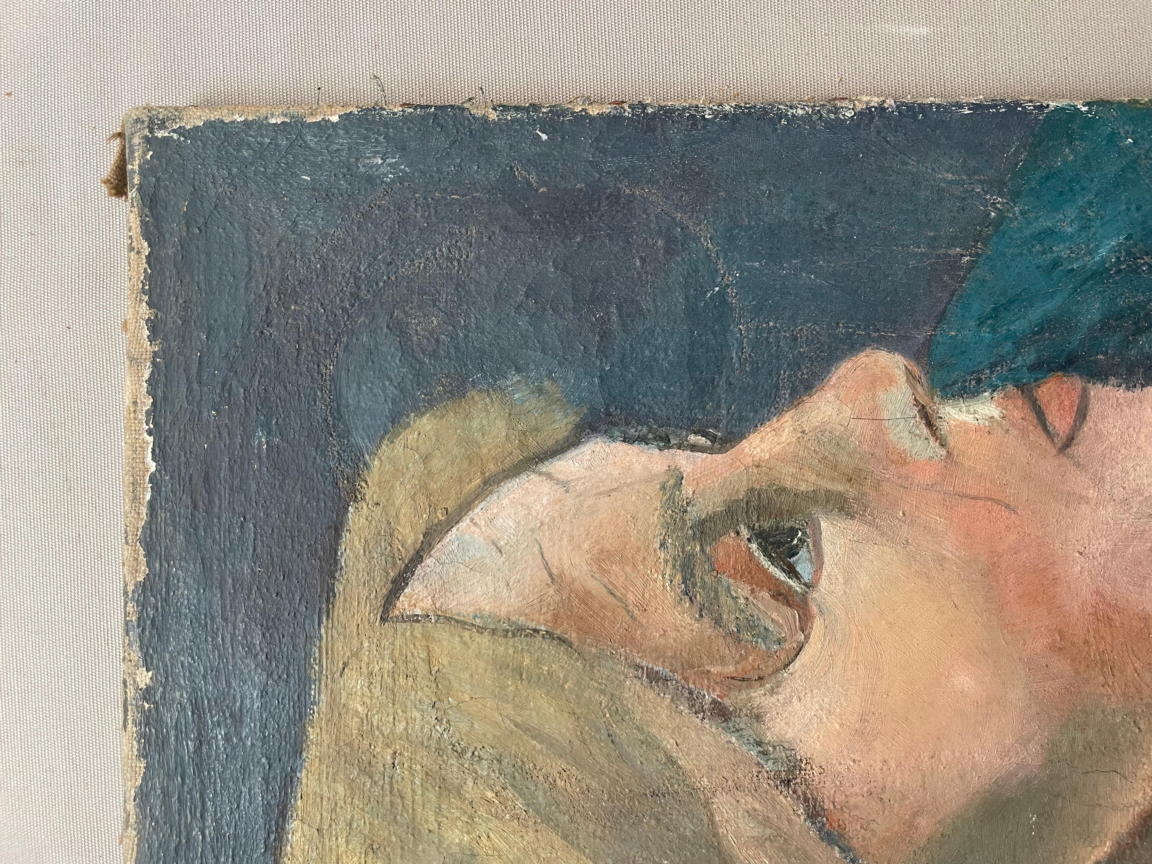 Portrait of a woman.  Oil on canvas.  Cracks, small dirt, small paint losses on the edges of the canvas.  41 x 33 cm.