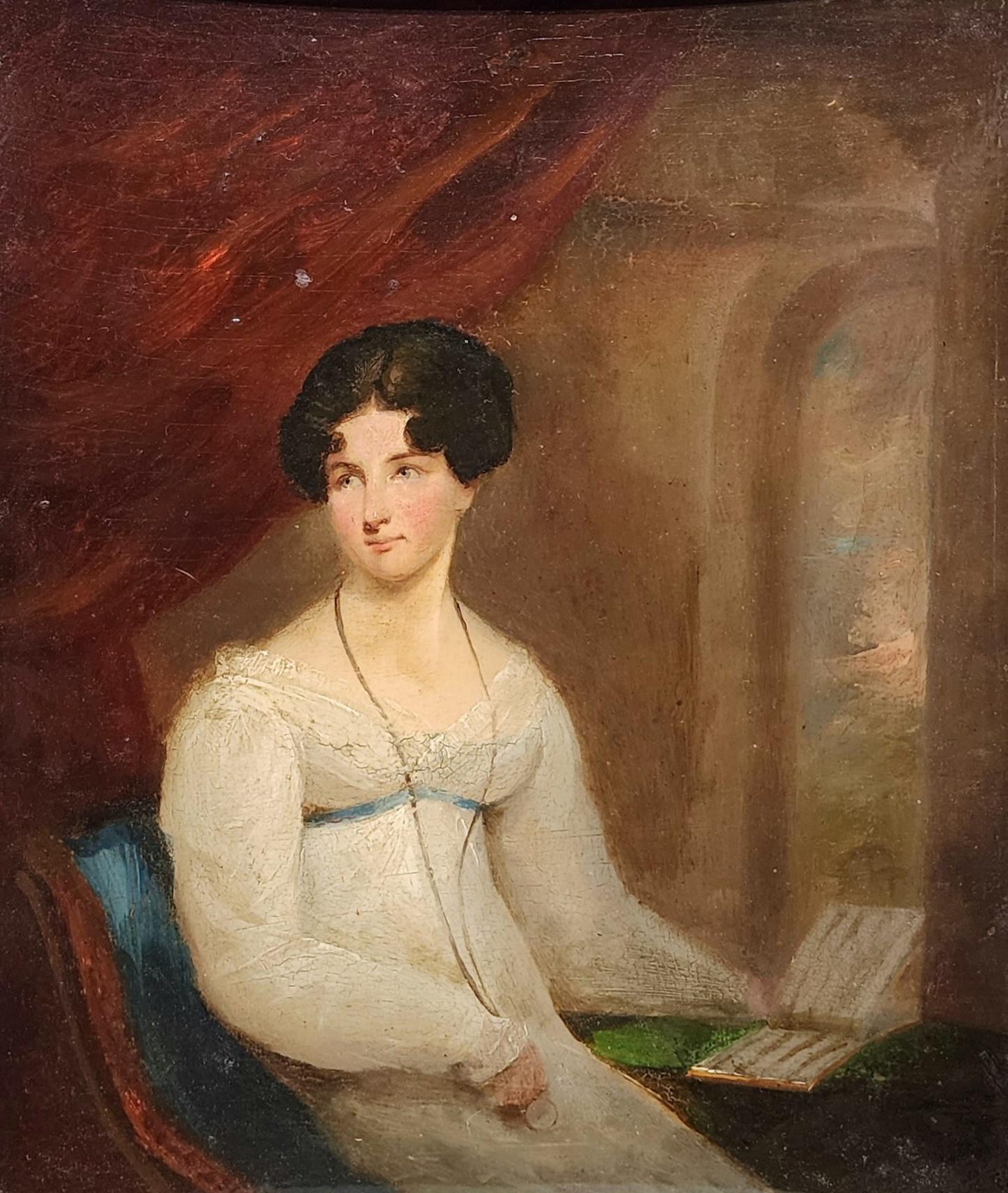 Portrait d'une femme lisant, début du 19e siècle Anglais - Painting de Unknown