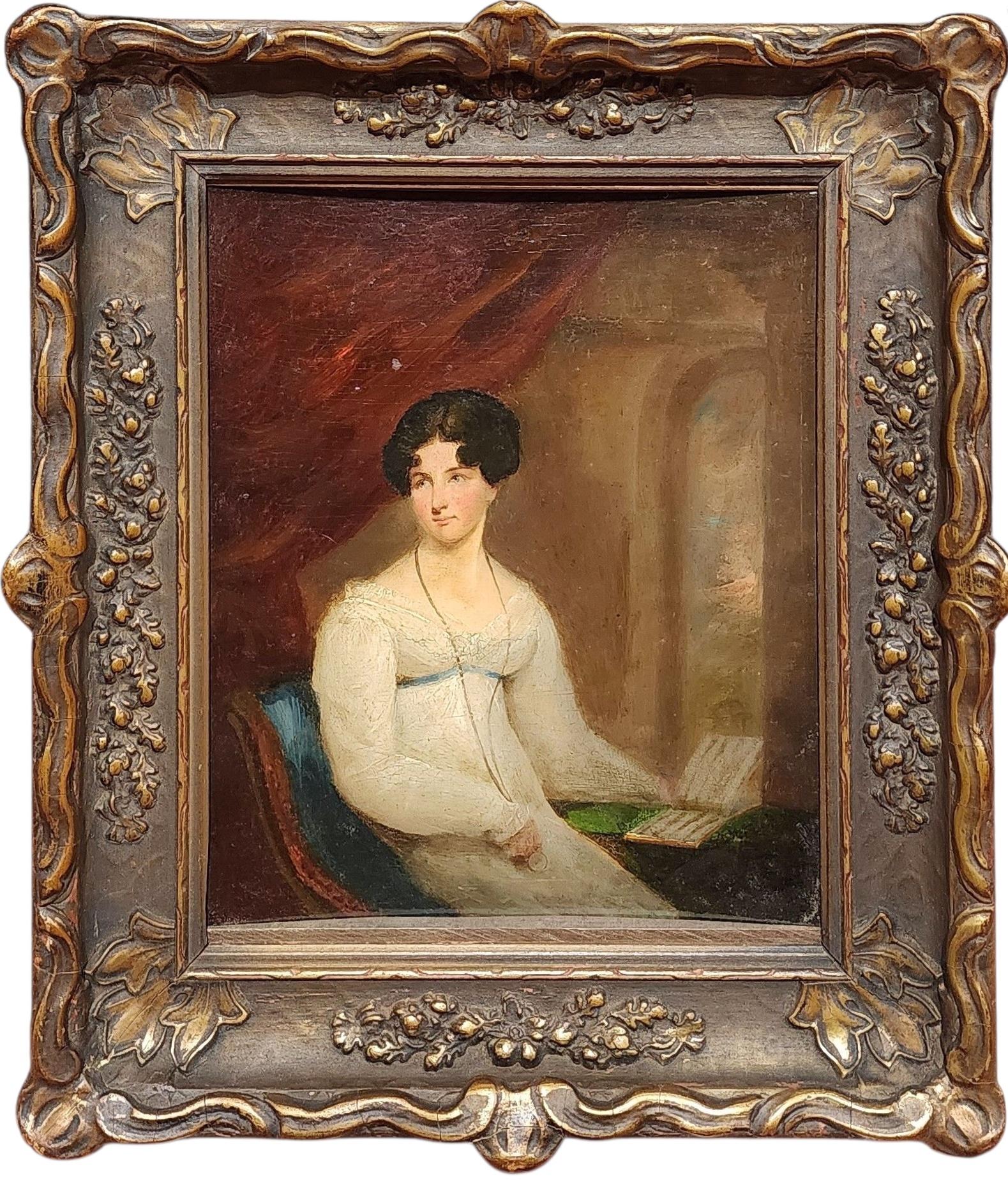 Portrait Painting Unknown - Portrait d
une femme lisant, début du 19e siècle Anglais