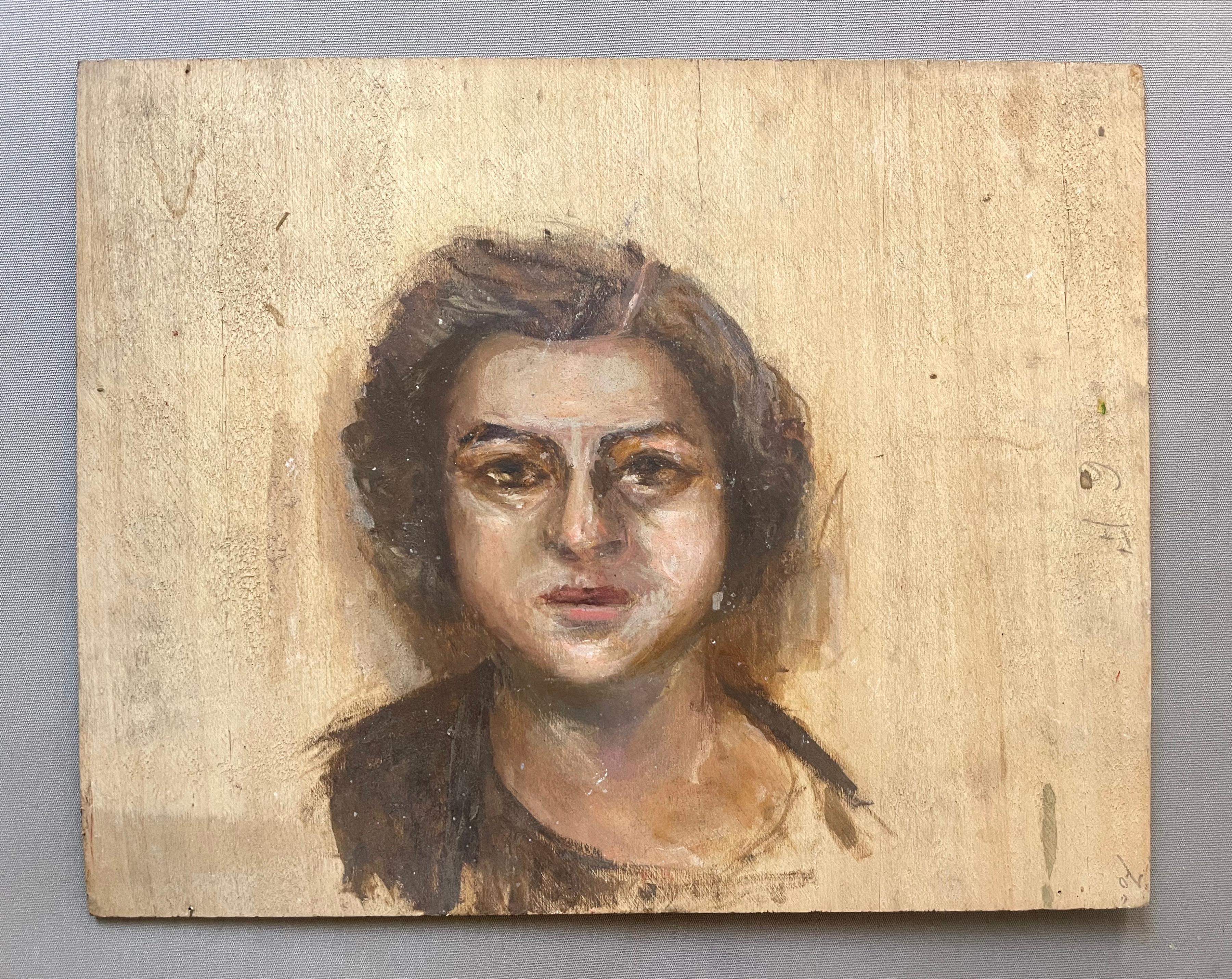 Ritratto di donna, schizzo su pannello di Wood - Painting di Unknown