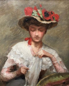 Portrait of a woman with a flowered hat, post-impressionist school