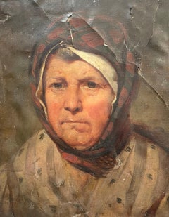 Portrait Of A Woman With A Scarf, Oil On Paper To Be Restored, Eastern School?