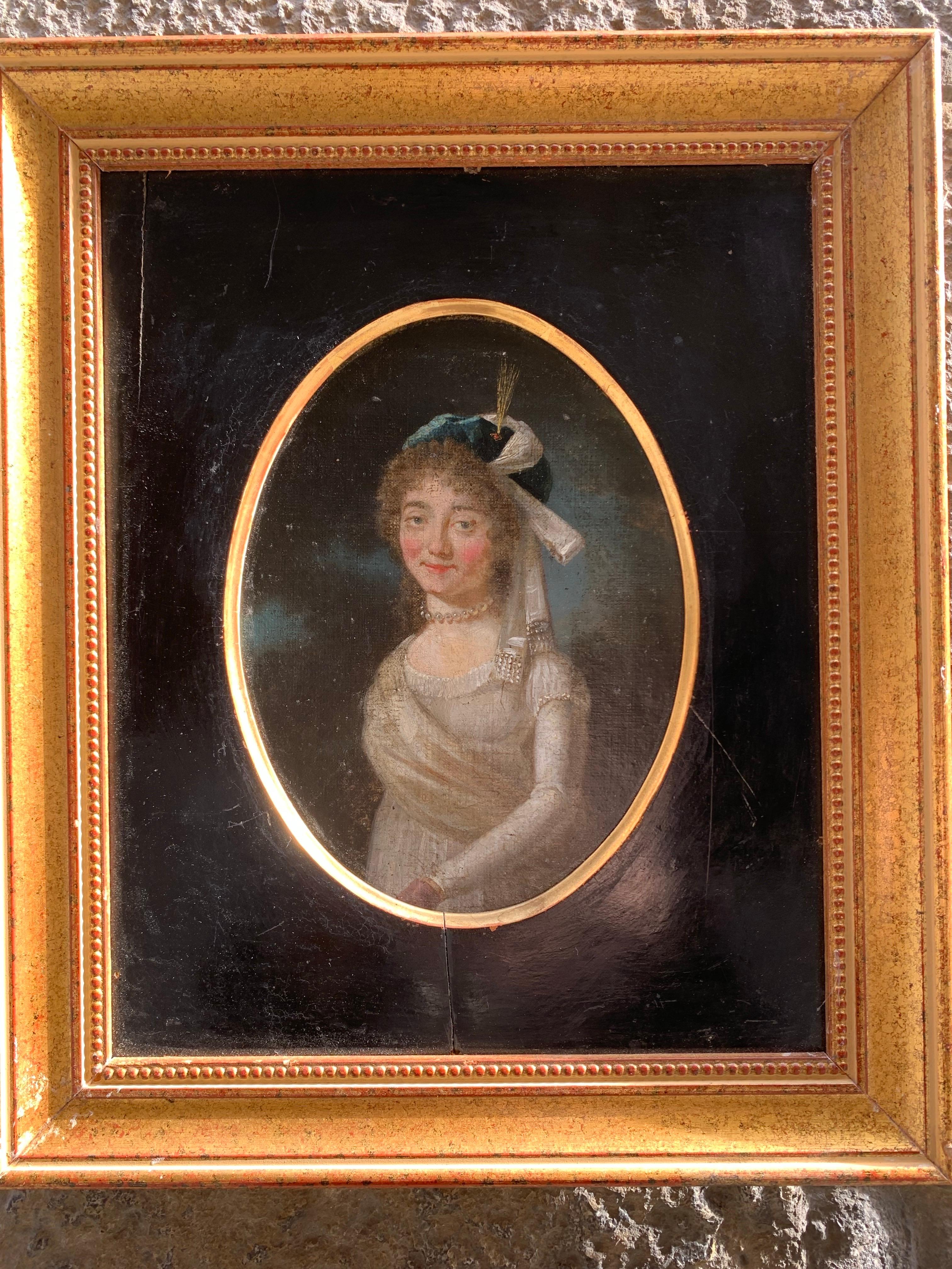 Retrato de mujer con tocado de estilo oriental, hacia 1790-1805 - Painting de Unknown