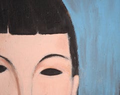 Portrait d'une femme dans le style de Modigliani en acrylique (dos bleu)