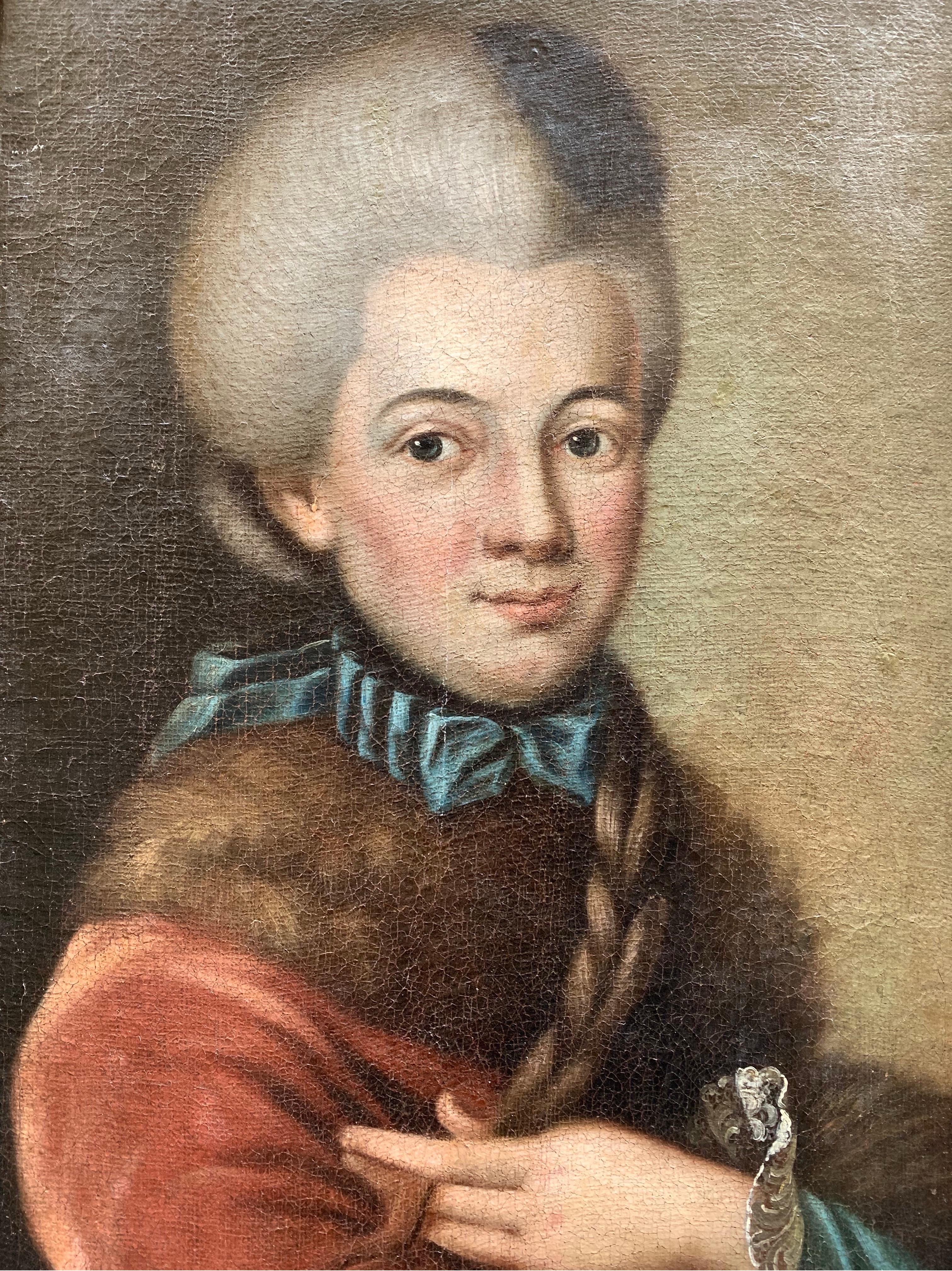 Portrait of a woman with red jacket trimmed with fur and braid German School. For Sale 2