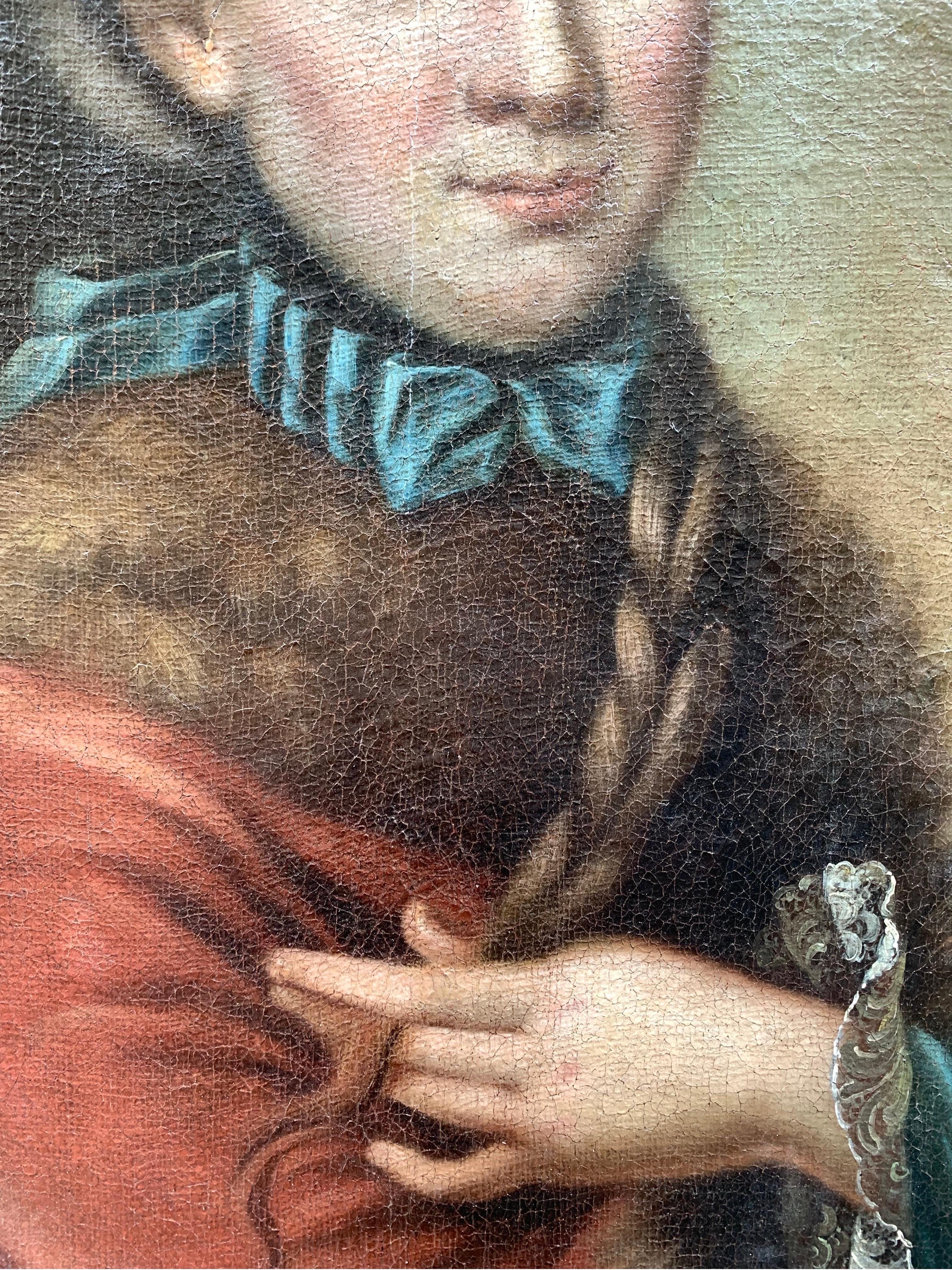 Portrait of a woman with red jacket trimmed with fur and braid German School. For Sale 3