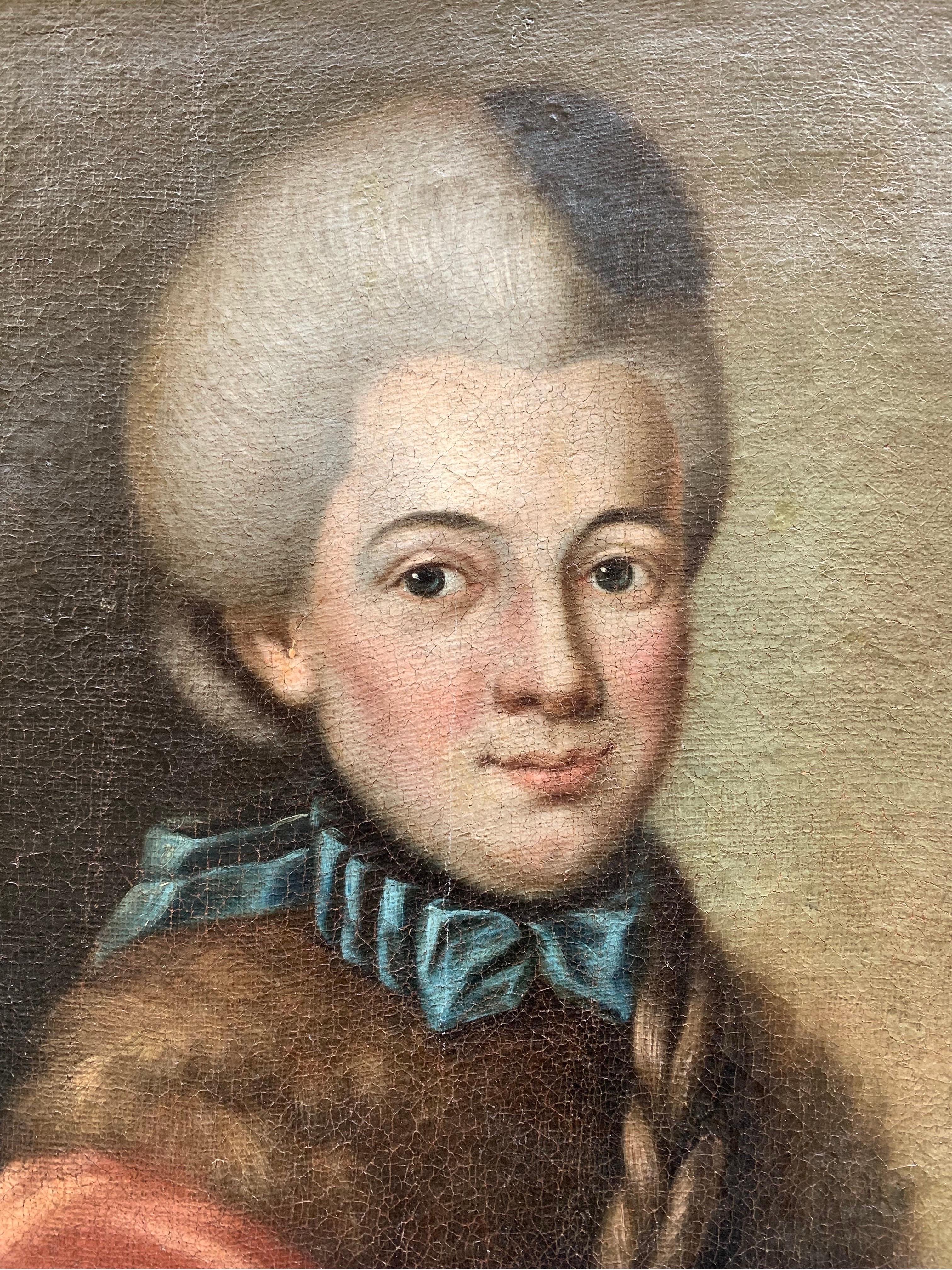 Portrait of a woman with red jacket trimmed with fur and braid German School. For Sale 4