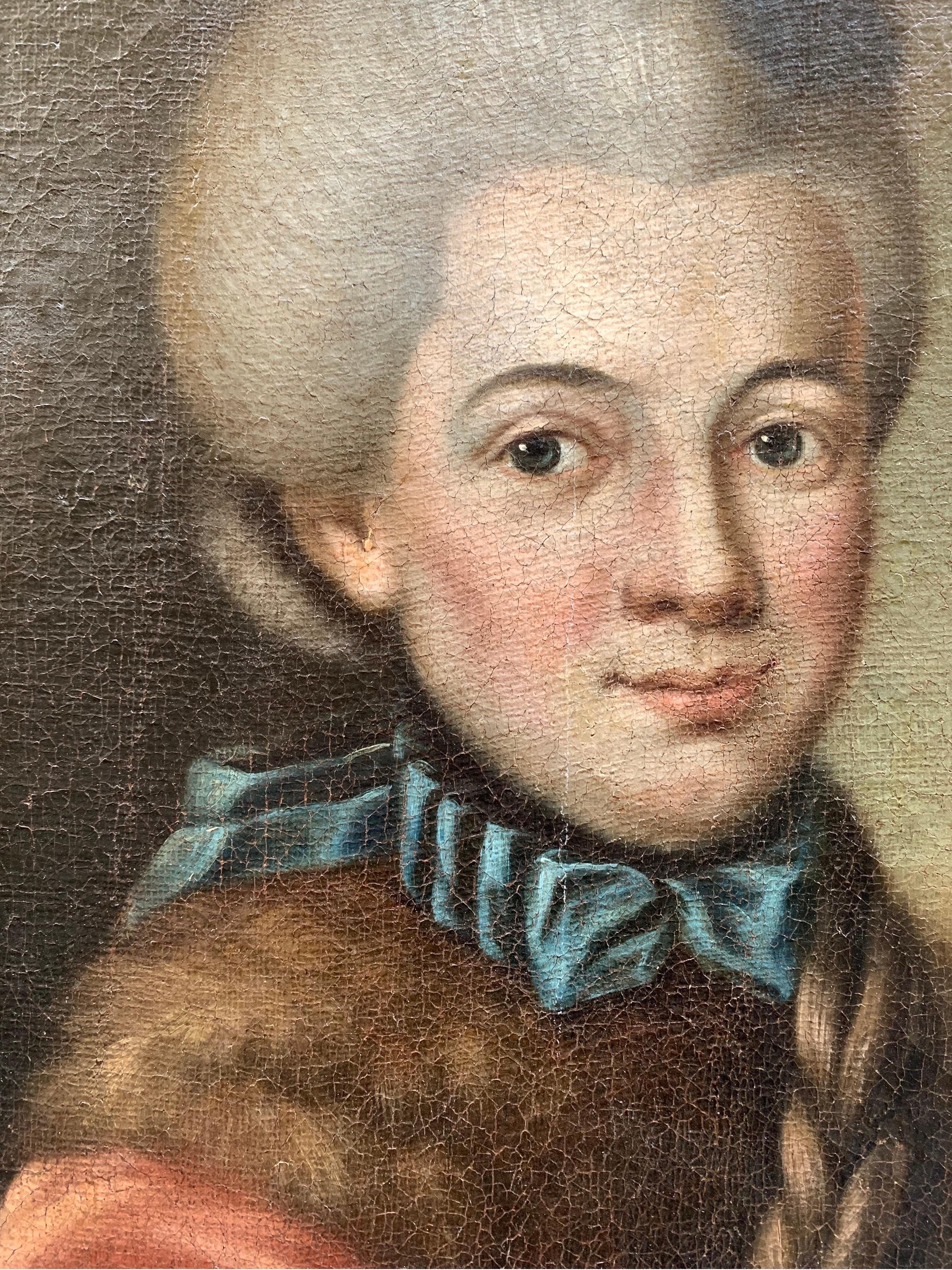 Portrait of a woman with red jacket trimmed with fur and braid German School. For Sale 5