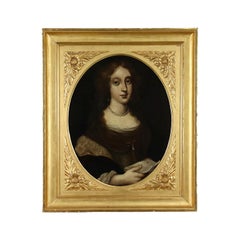 Antique Portrait of a Woman with Sheet Music, XVIIth century