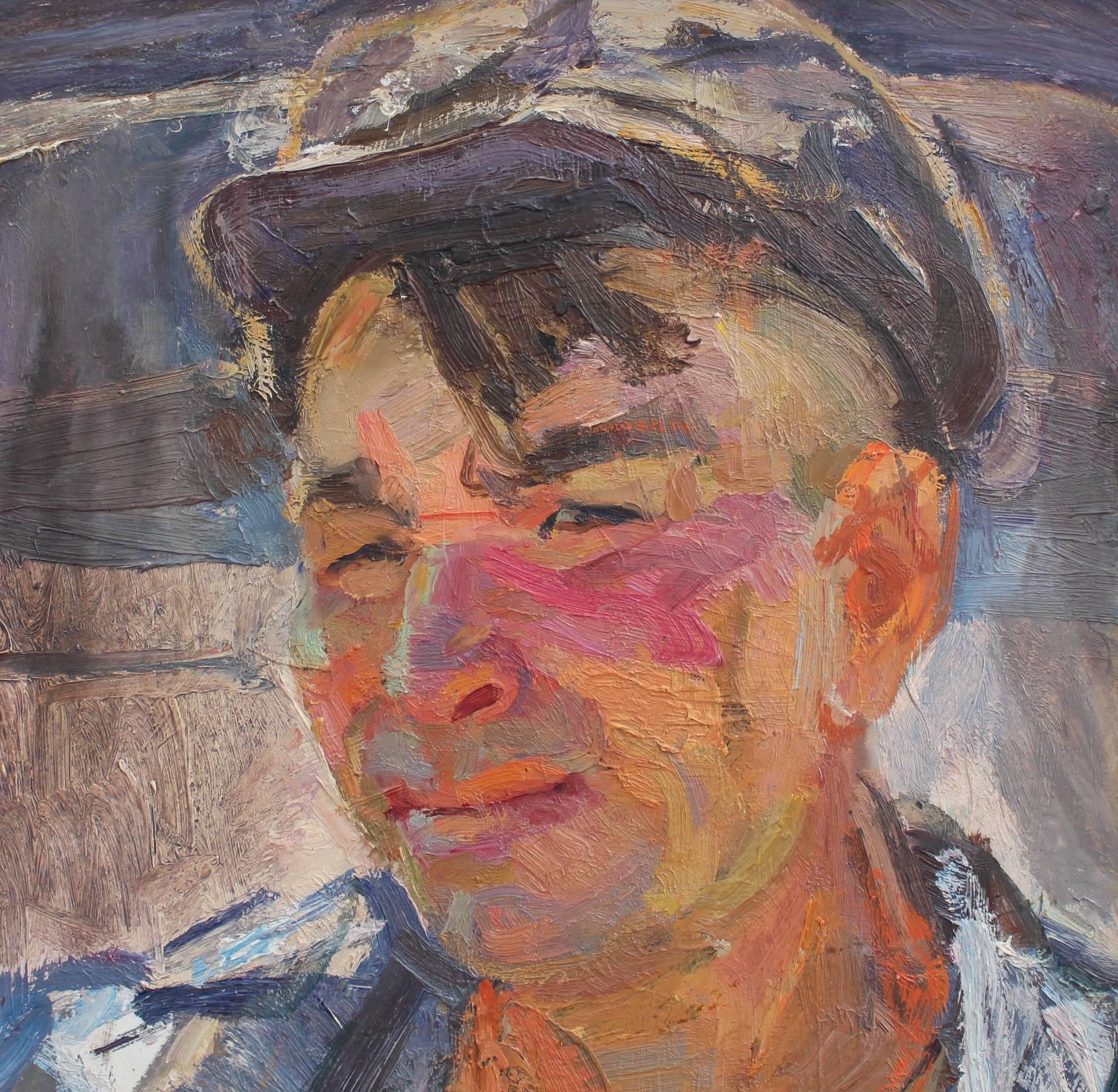 Portrait of a Worker (Grau), Figurative Painting, von Unknown