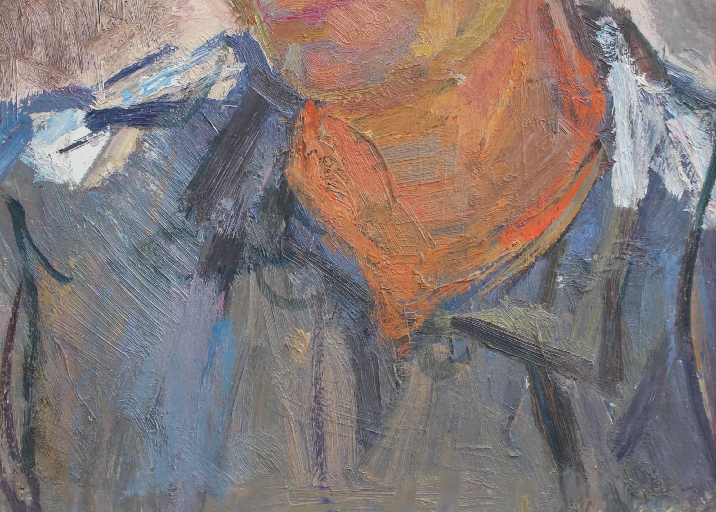 Portrait of a Worker - Gray Figurative Painting by Unknown