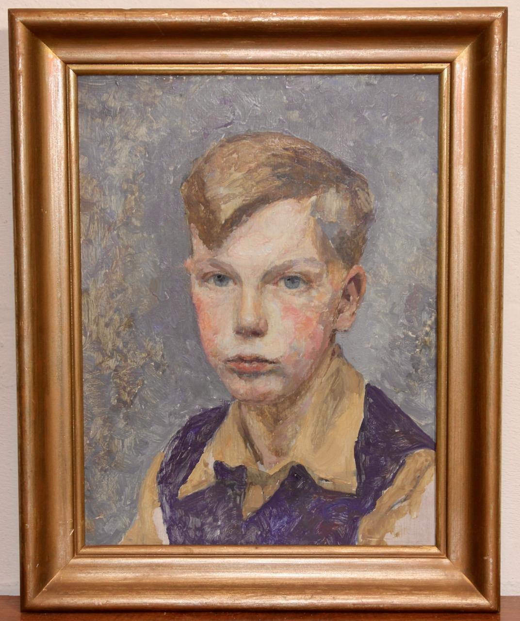 Portrait of a young boy, impressionist painting. - Painting by Unknown