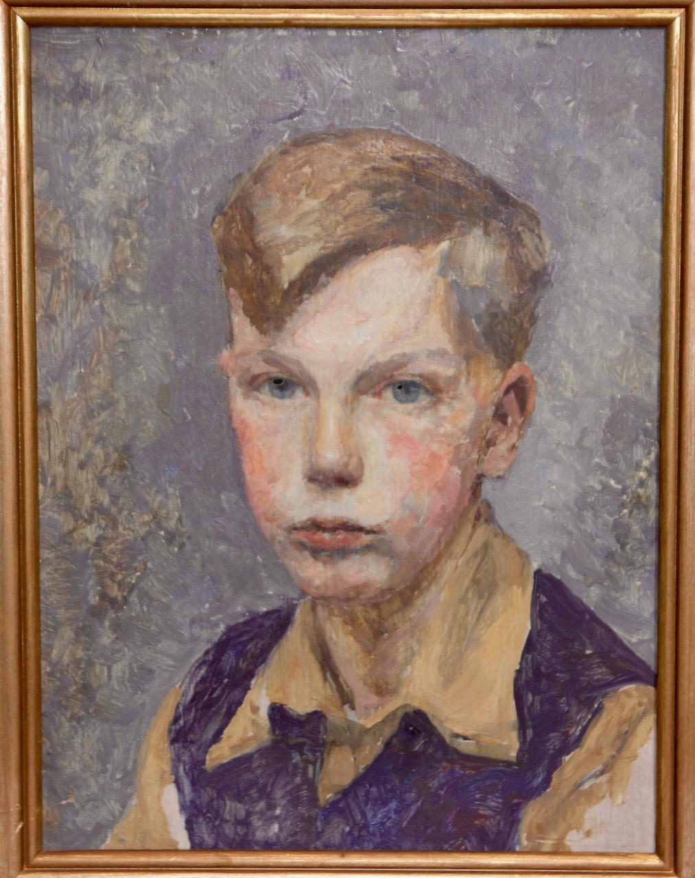 Portrait of a young boy, impressionist painting. - Impressionist Painting by Unknown